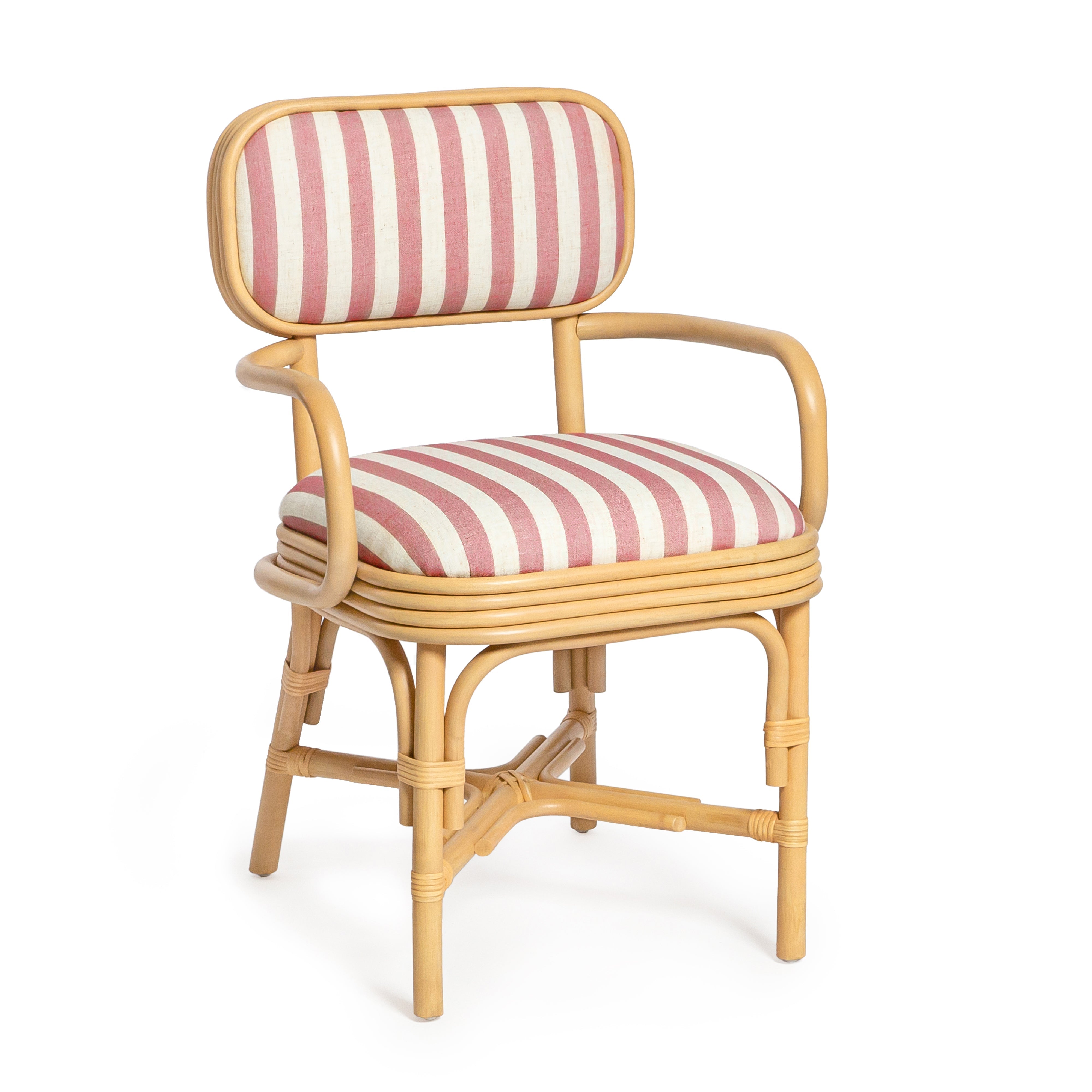 Dorine Striped Performance Linen and Rattan Dining Armchair