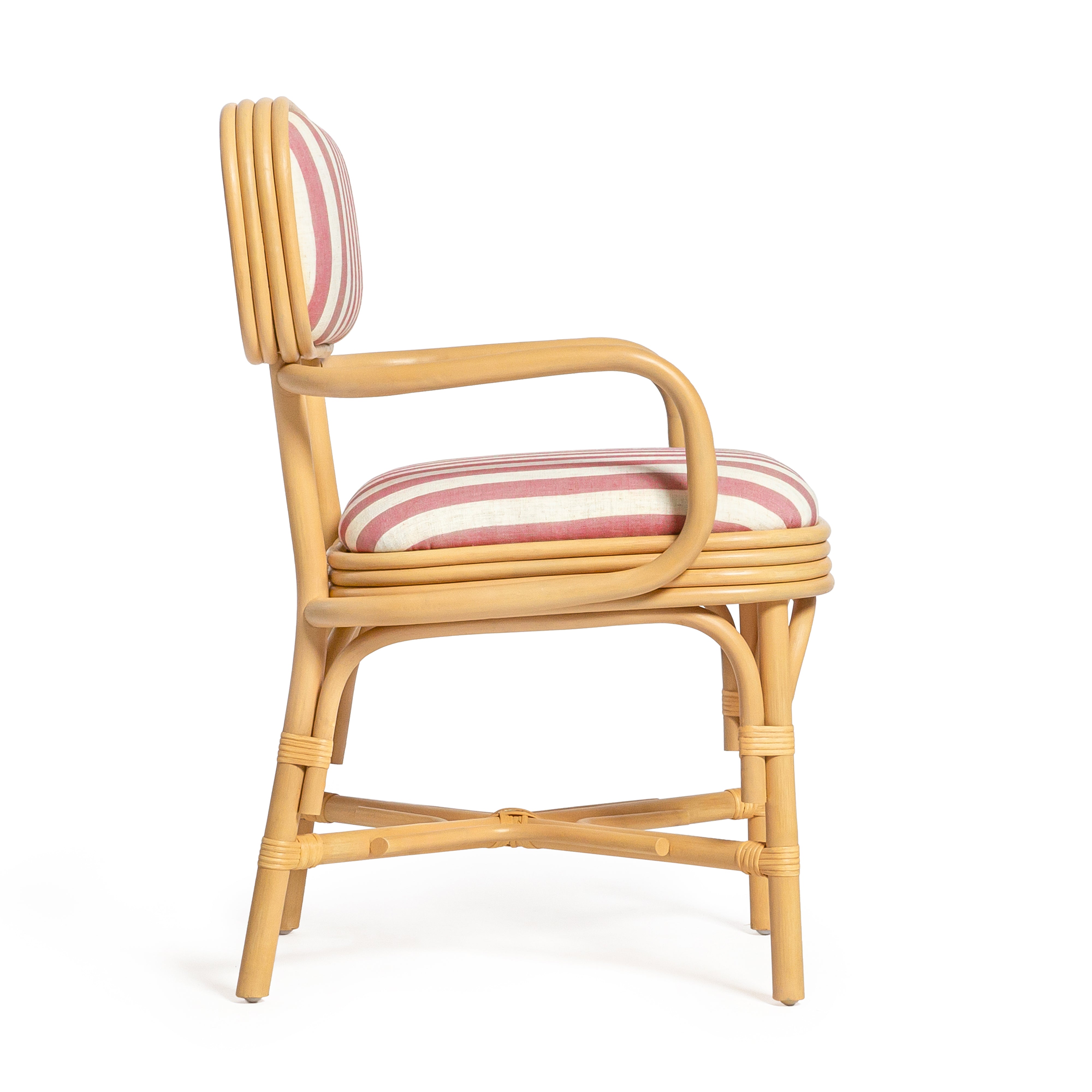 Dorine Striped Performance Linen and Rattan Dining Armchair