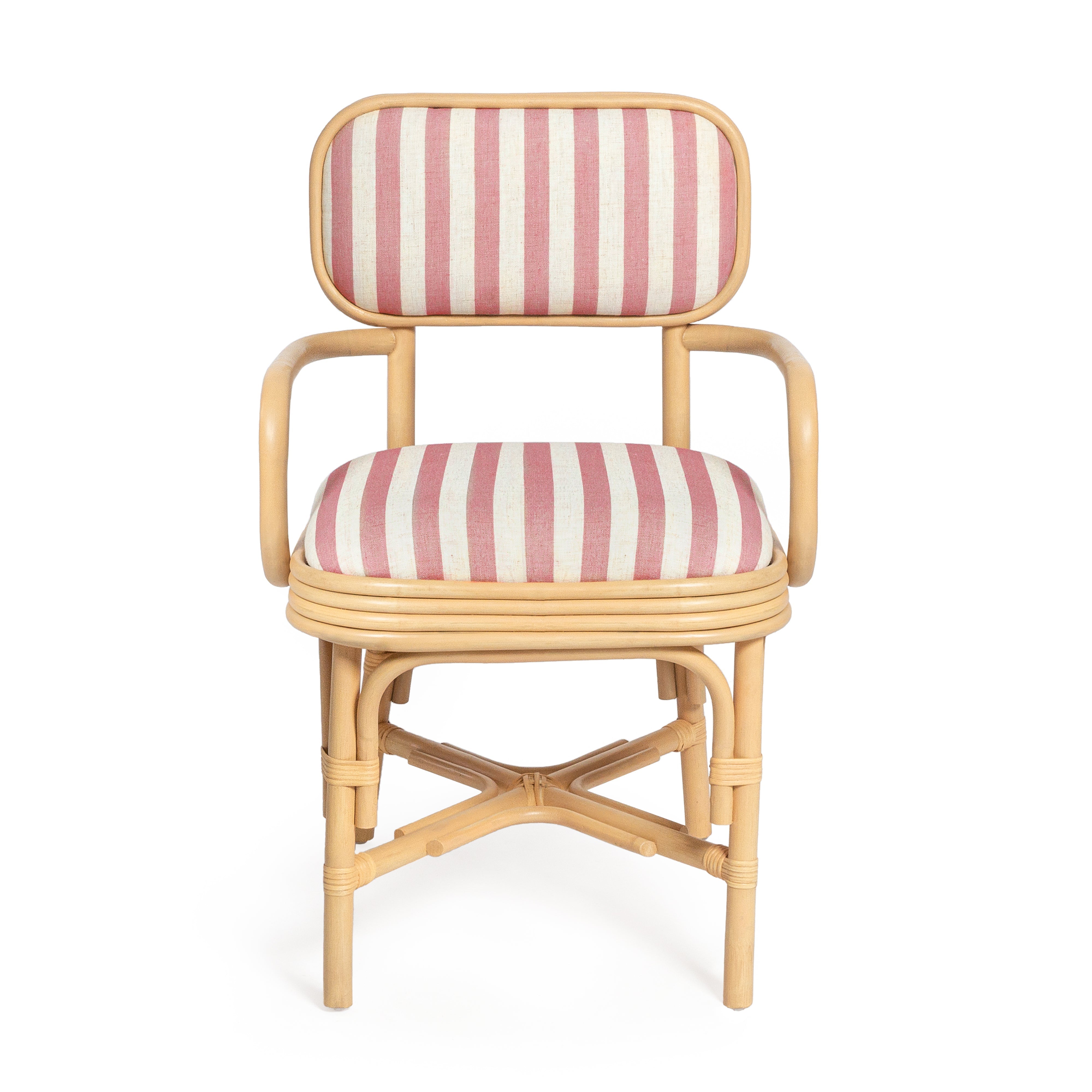 Dorine Striped Performance Linen and Rattan Dining Armchair