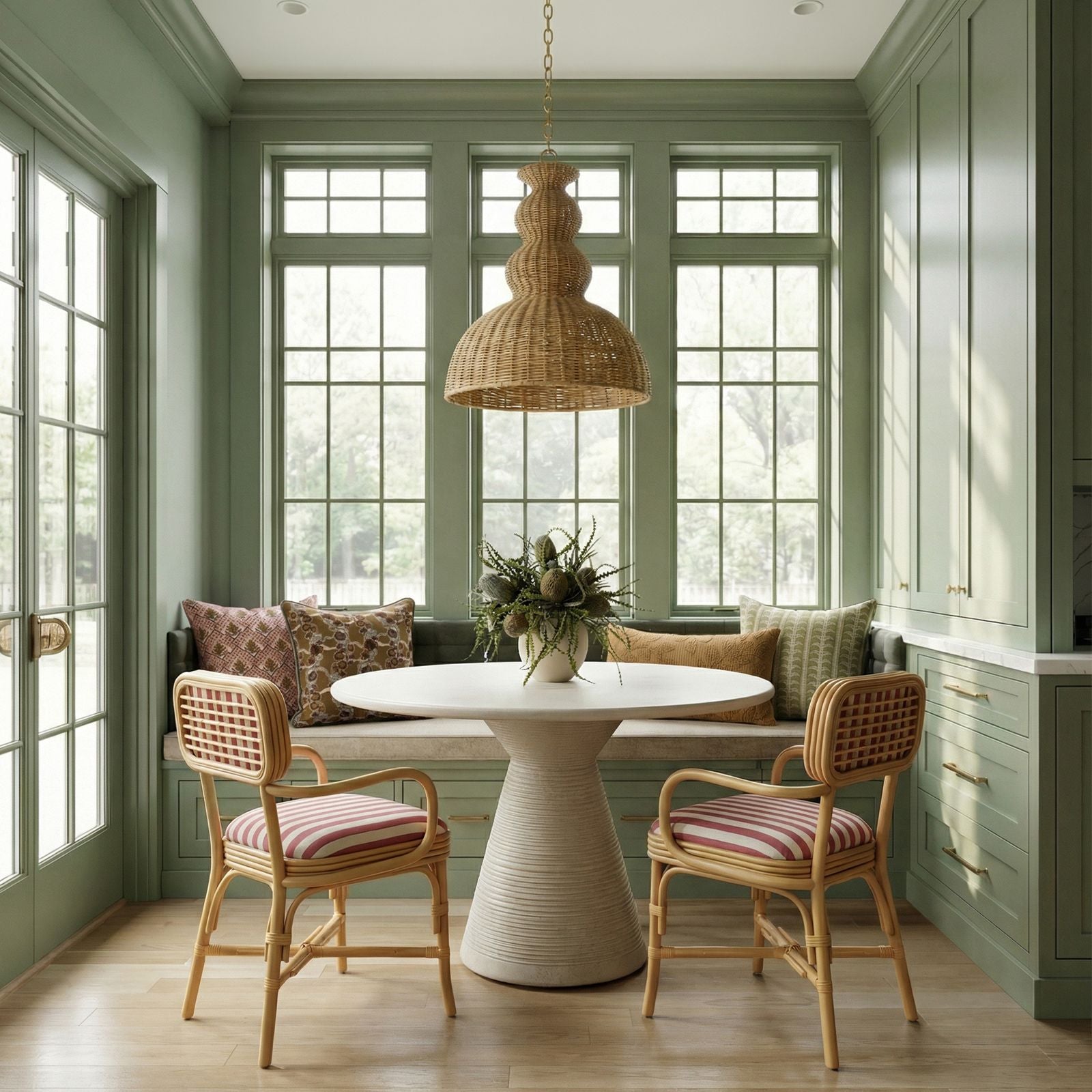 Dorine Striped Performance Linen and Rattan Dining Armchair