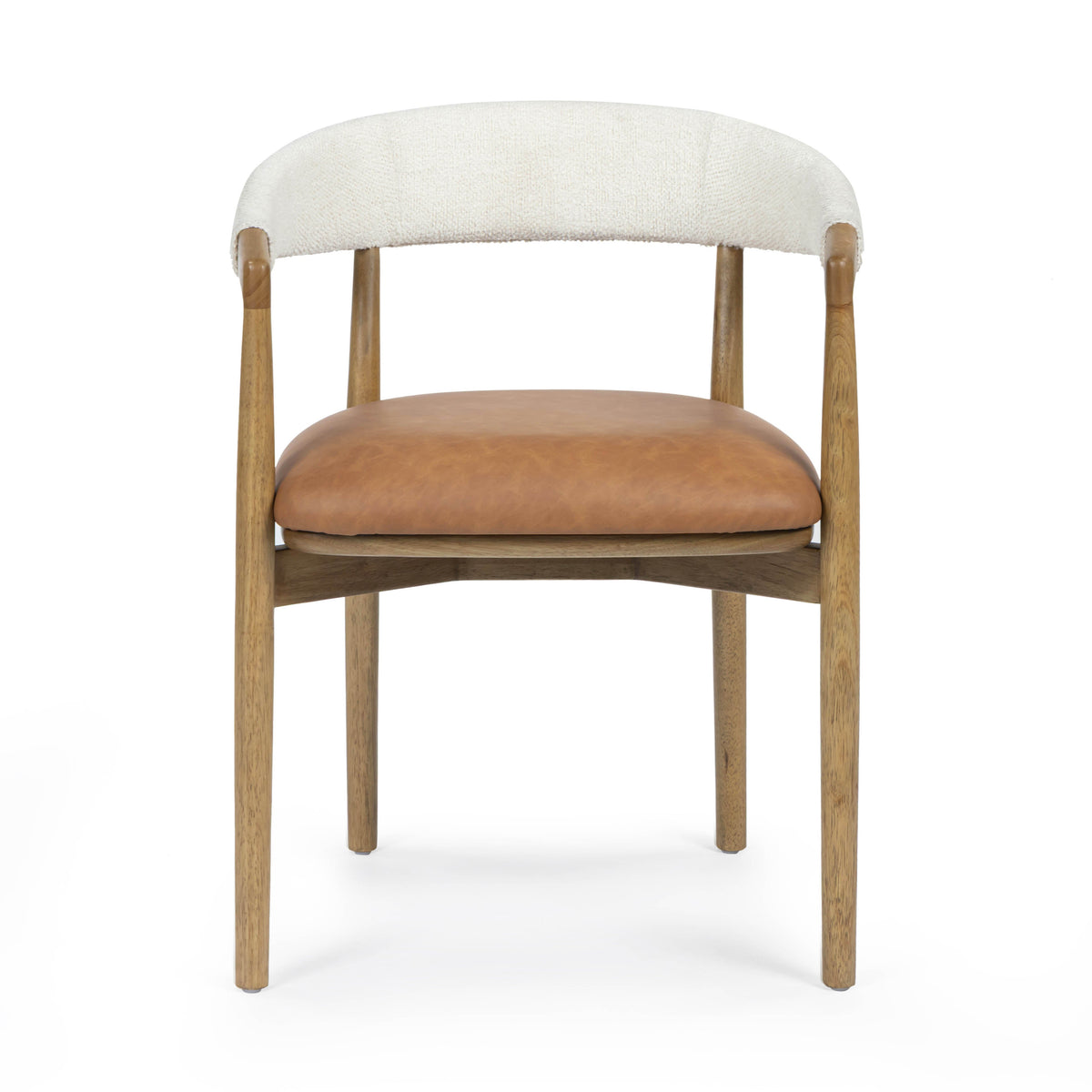 Vina Cognac Performance Vegan Leather and Cream Textured Weave Dining Chair