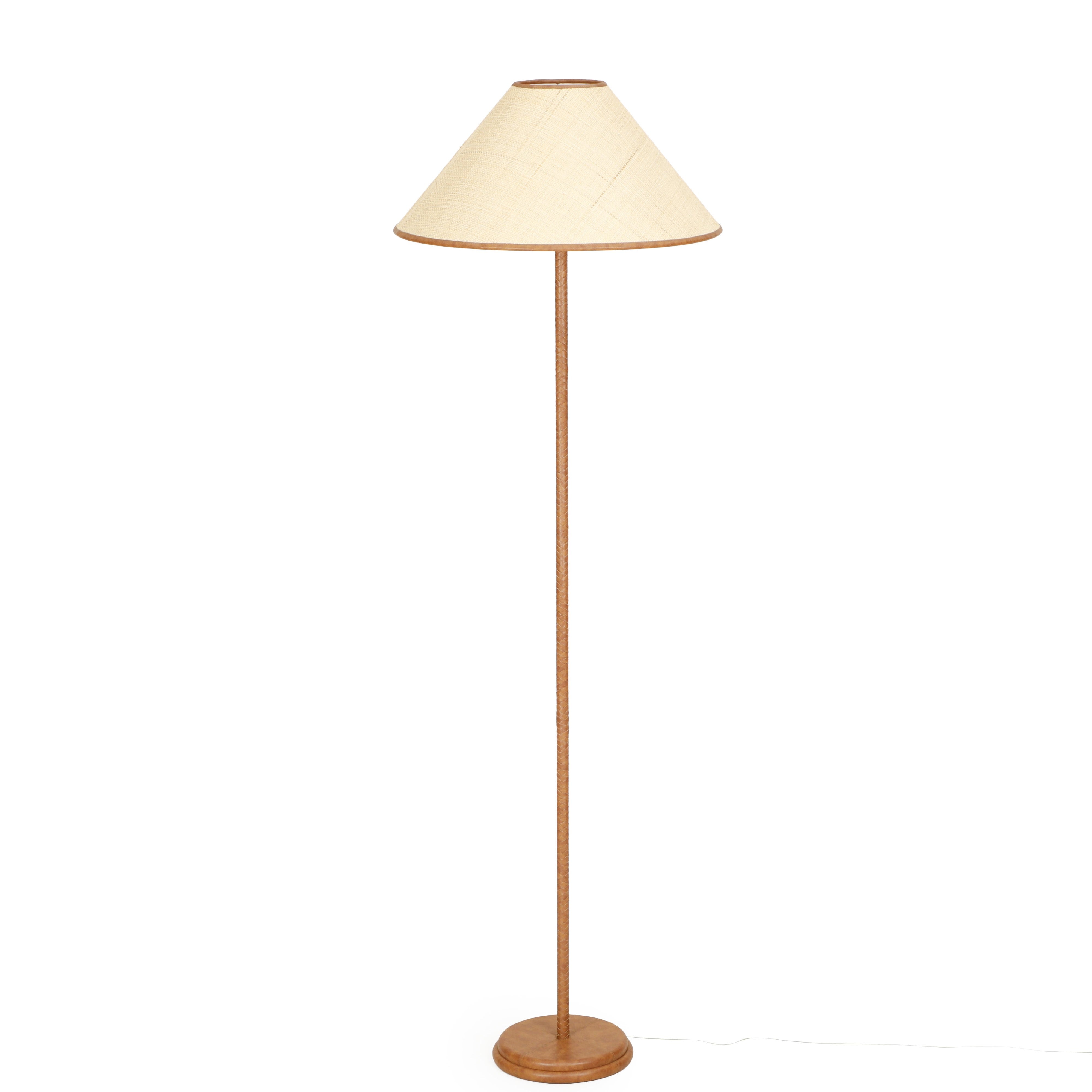 Keria Natural Vegan Leather and Raffia Contract-Grade Floor Lamp