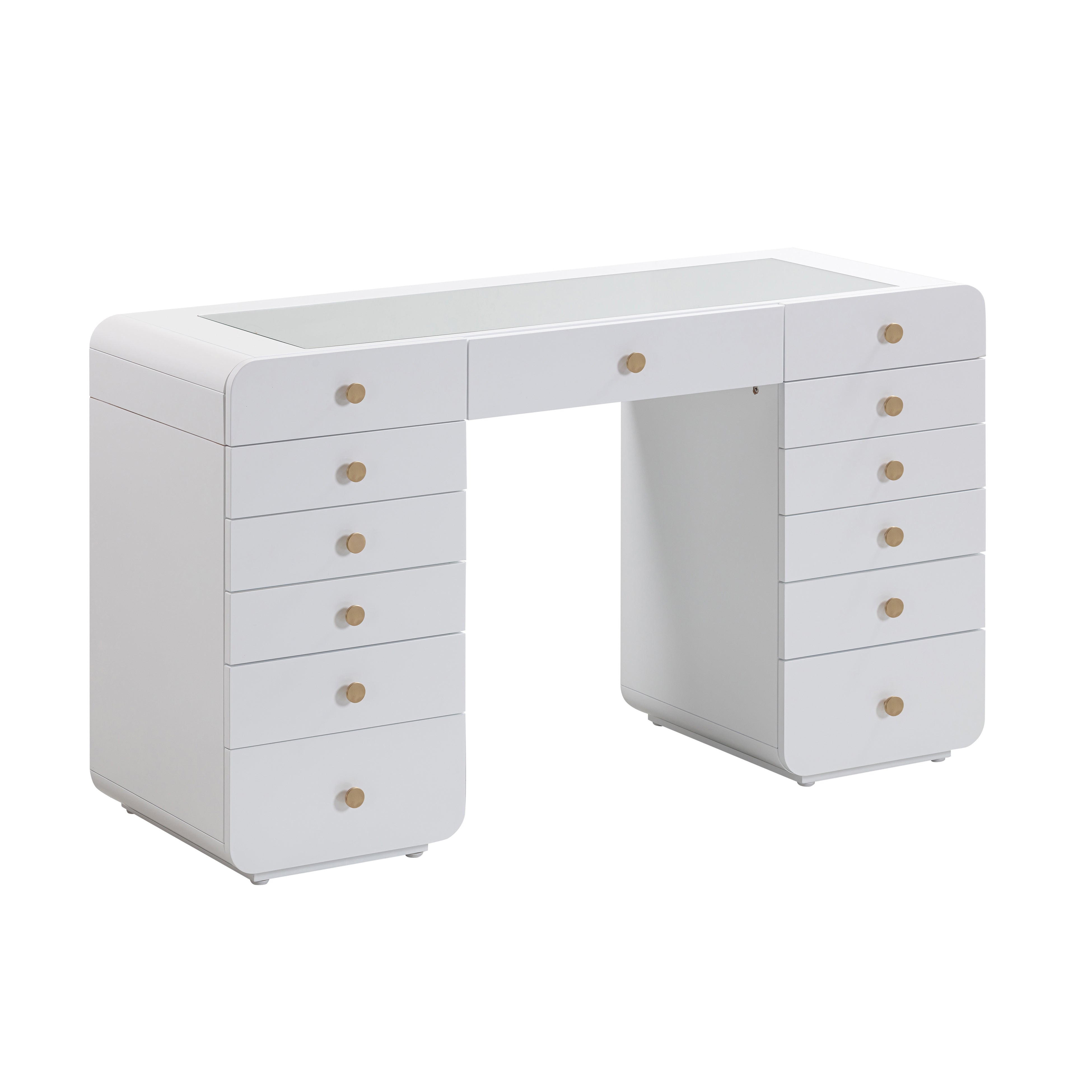 Hollywood White Desk with LED Panel Vanity Mirror