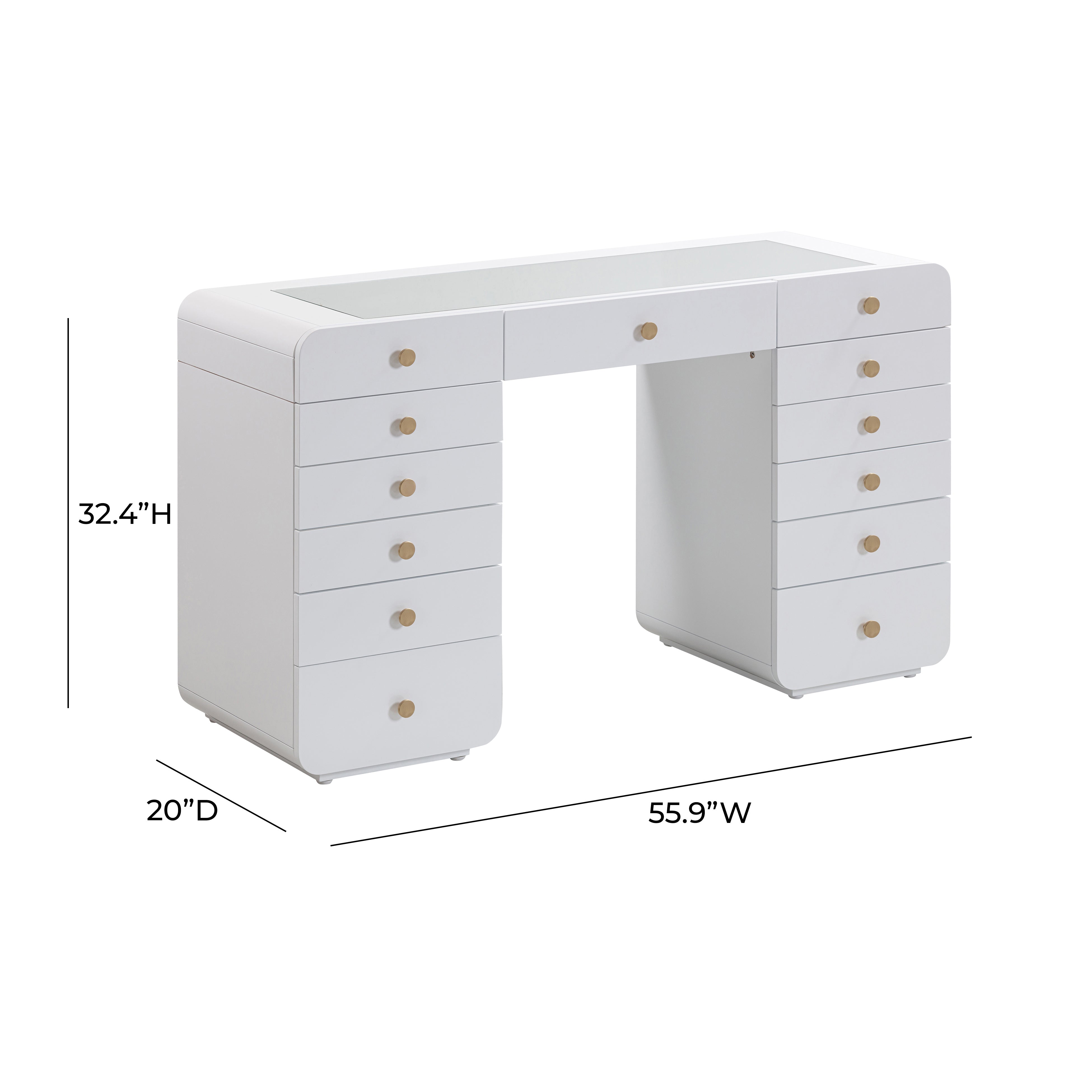 Hollywood White Desk with LED Panel Vanity Mirror