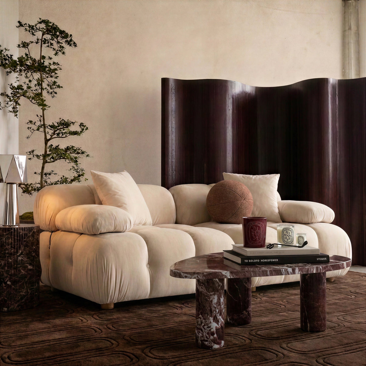 Calliope 79" Modular Loveseat by TOV Furniture — off-white loveseat in a living room setting