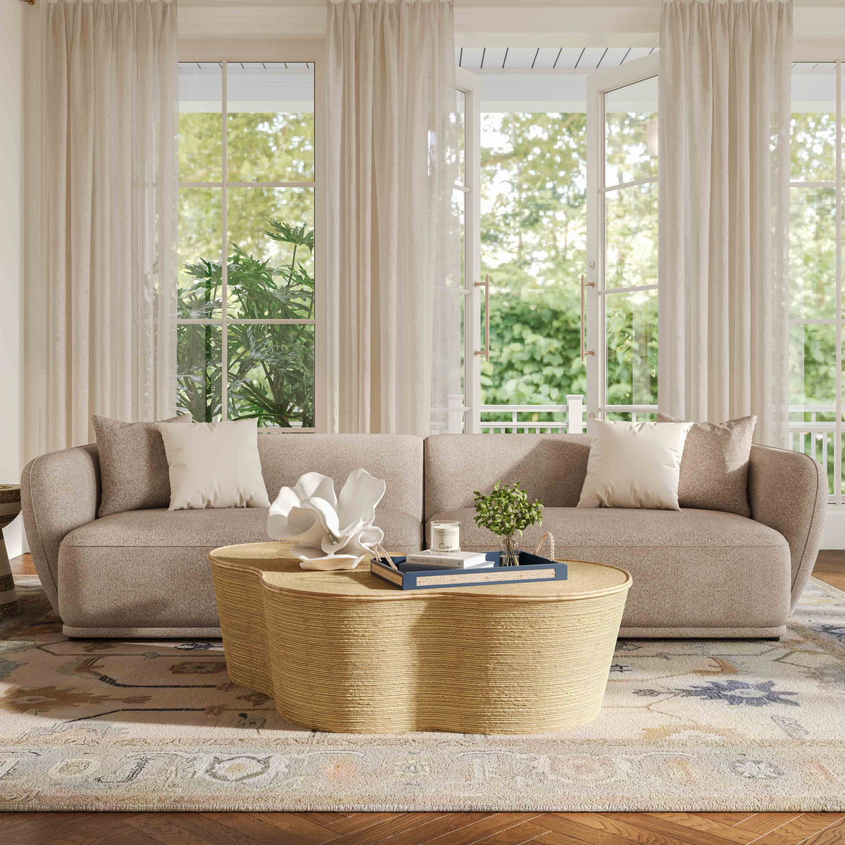 Sylvie 118" Cream Performance Boucle Sofa