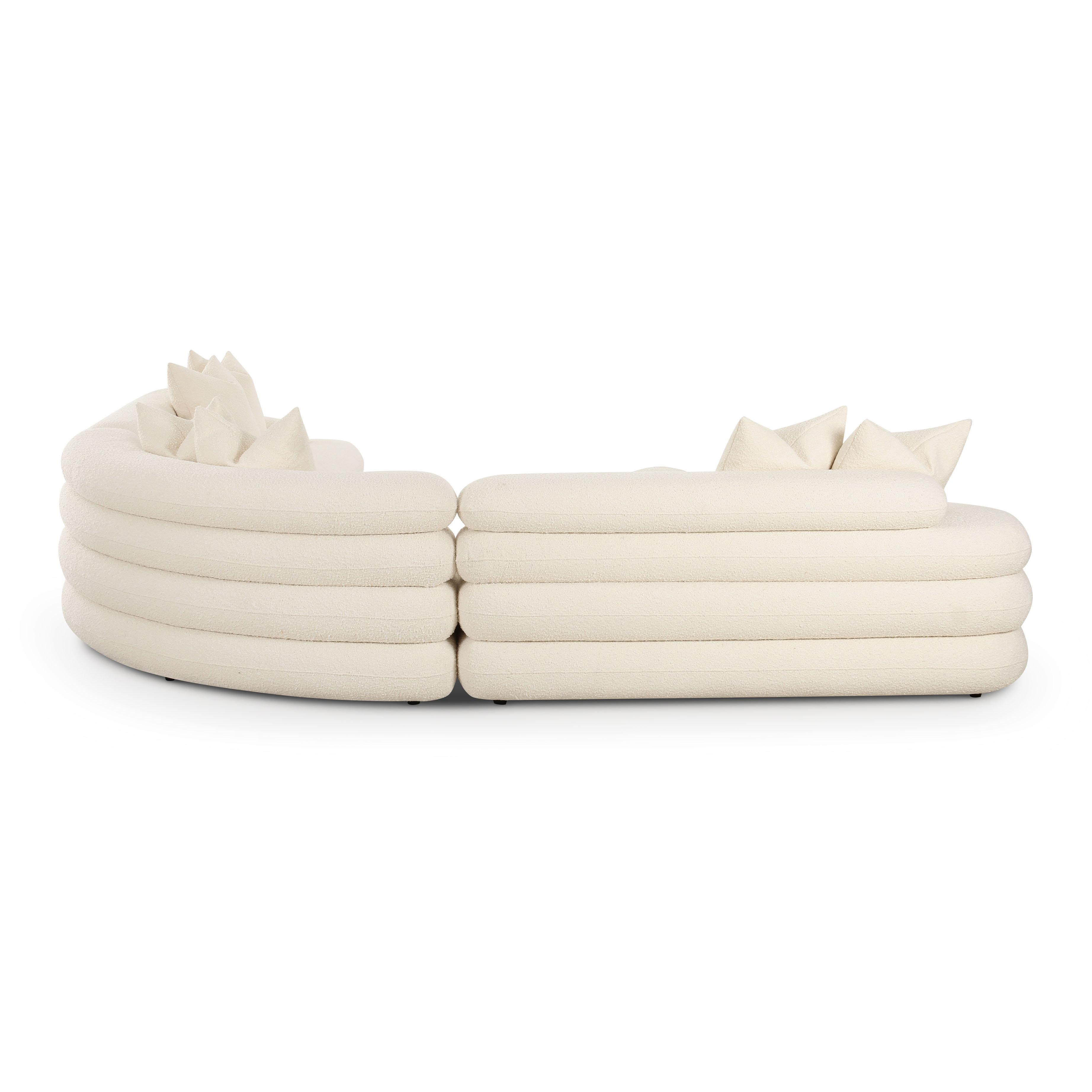 Lulu 3-Piece Cream Performance Boucle Modular Curved L-Sectional