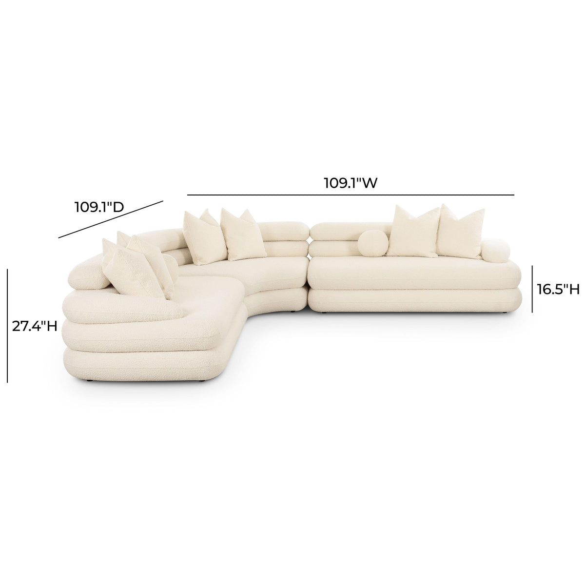 Lulu 3-Piece Cream Performance Boucle Modular Curved L-Sectional
