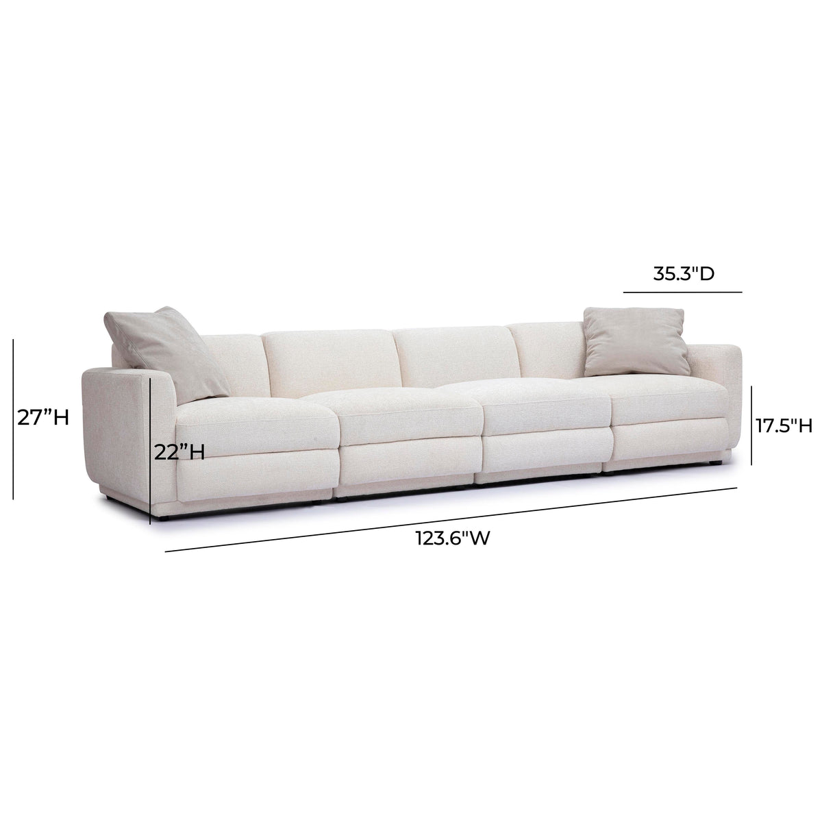 Perry 96" Cream Performance Chenille Modular Sofa