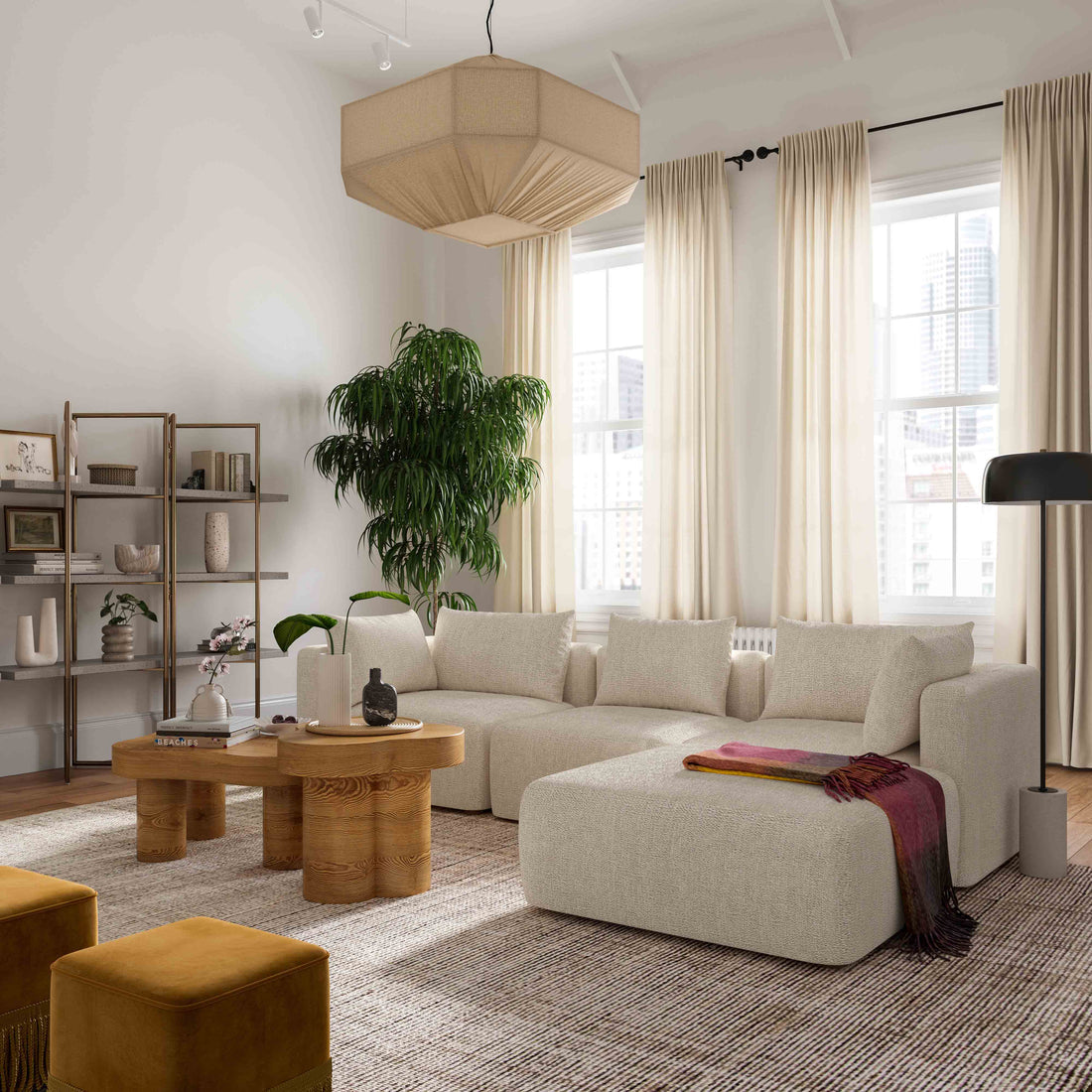Hangover 4-Piece Contract-Grade Textured Fabric Modular Sectional