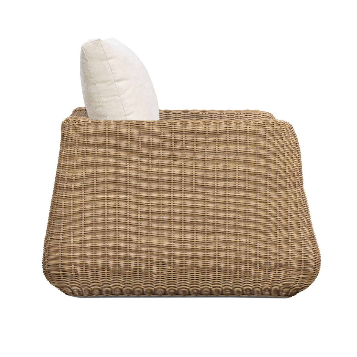 Dana Outdoor Accent Chair by TOV Furniture — cream performance boucle cushions and resin wicker, side view