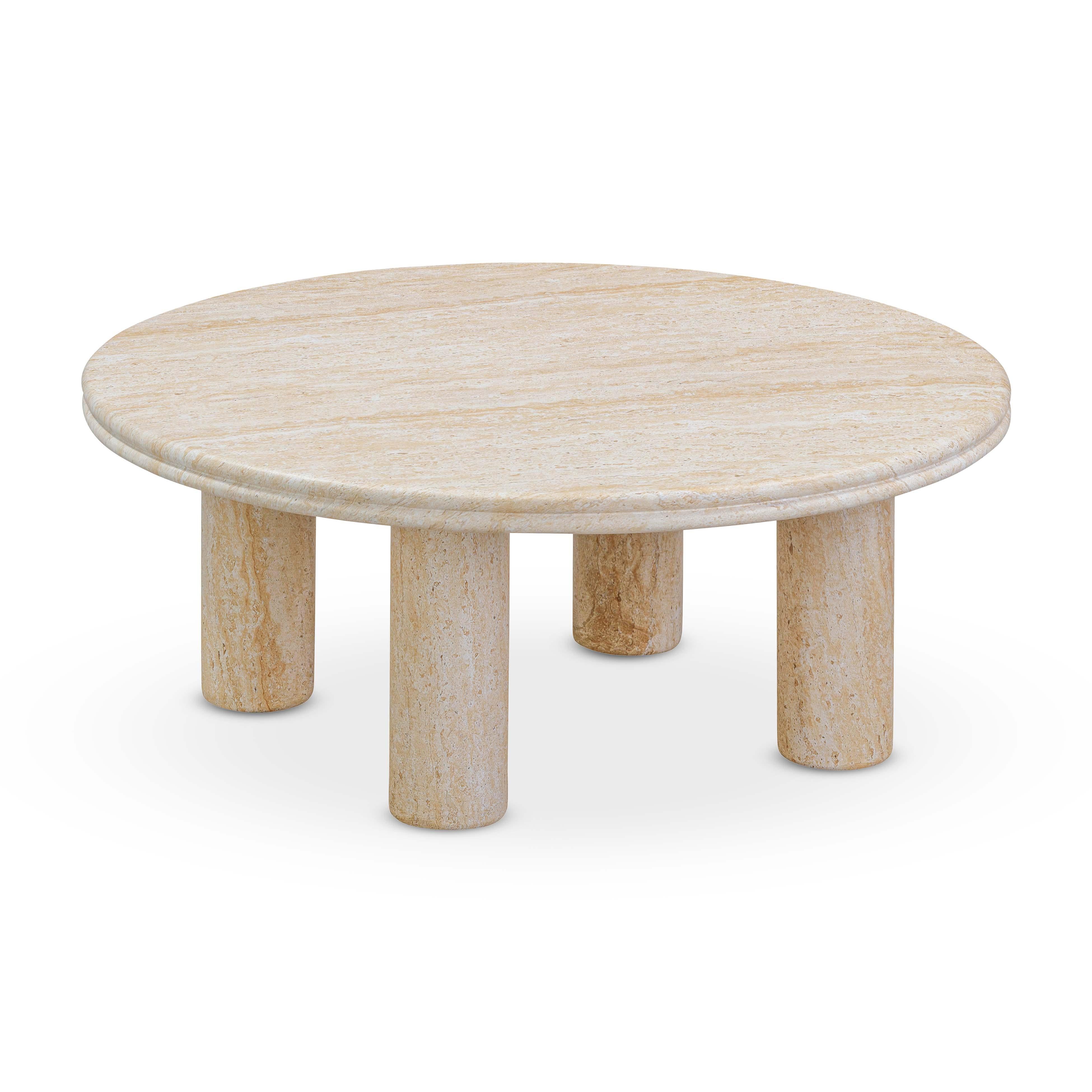 Amora 26"-32" Faux Travertine Indoor/Outdoor Round Accent Table
