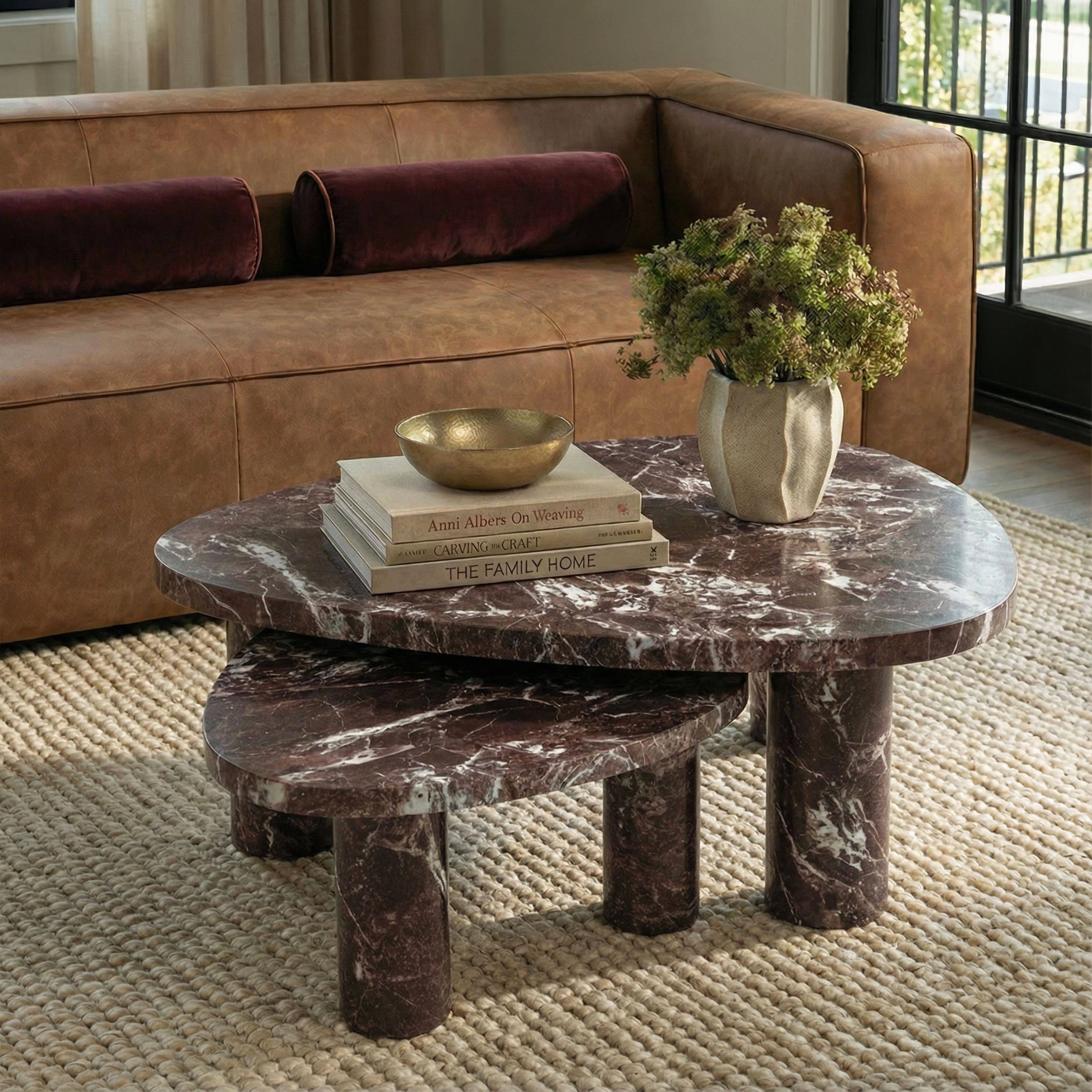 Libby Faux Red Levanto Marble Indoor/Outdoor Coffee Table