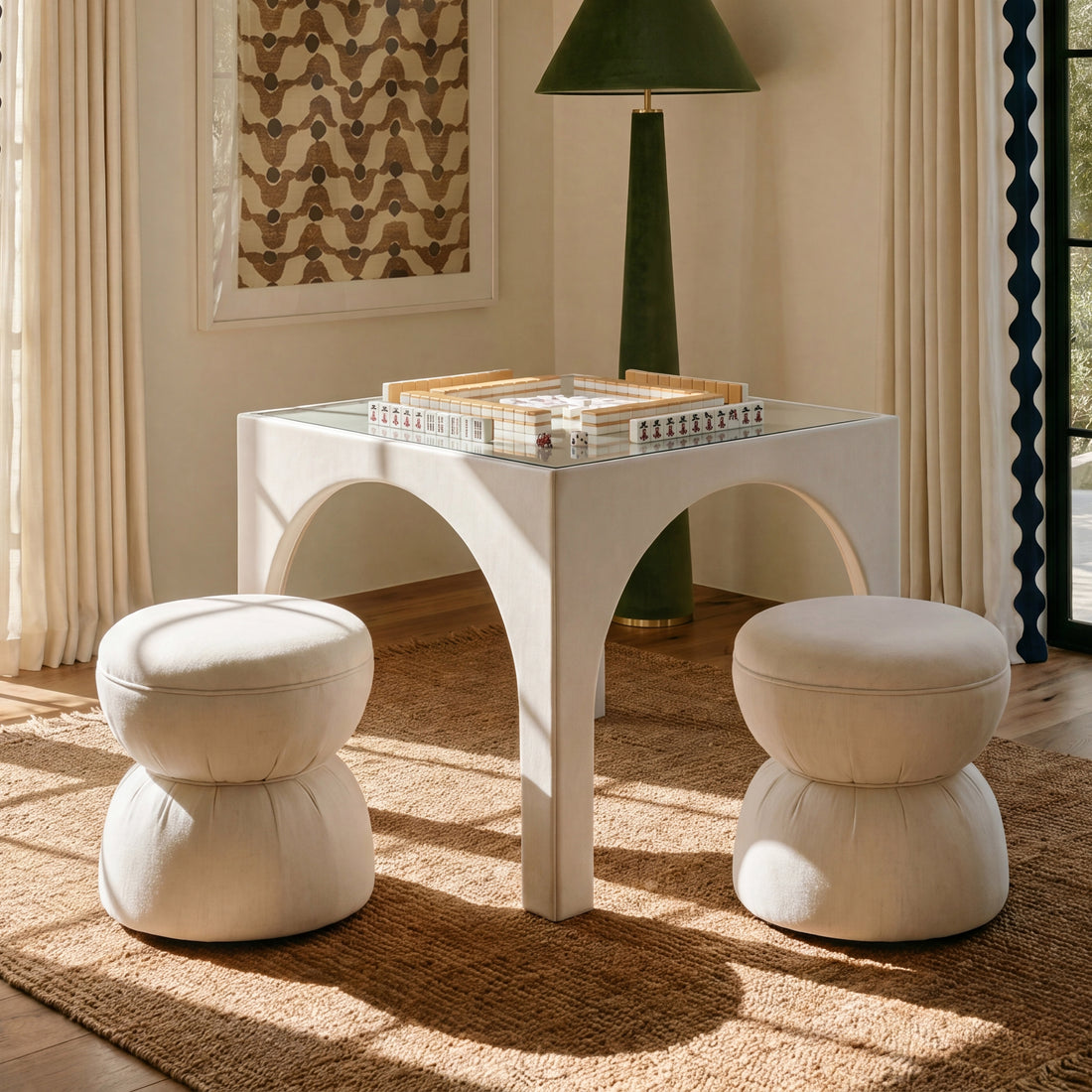 Tomlin Performance Chenille Game Table and Two Ottomans Set