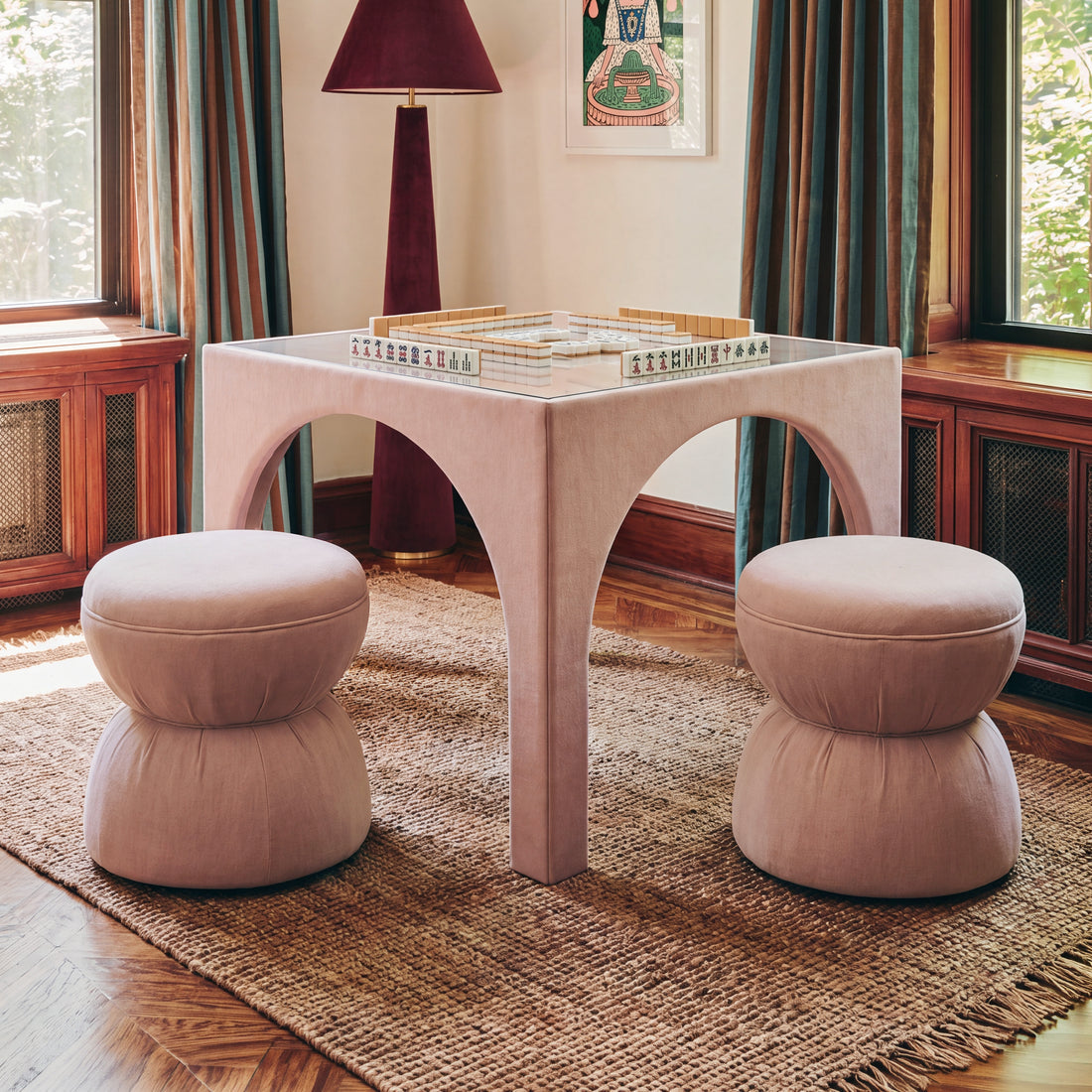 Tomlin Performance Chenille Game Table and Two Ottomans Set