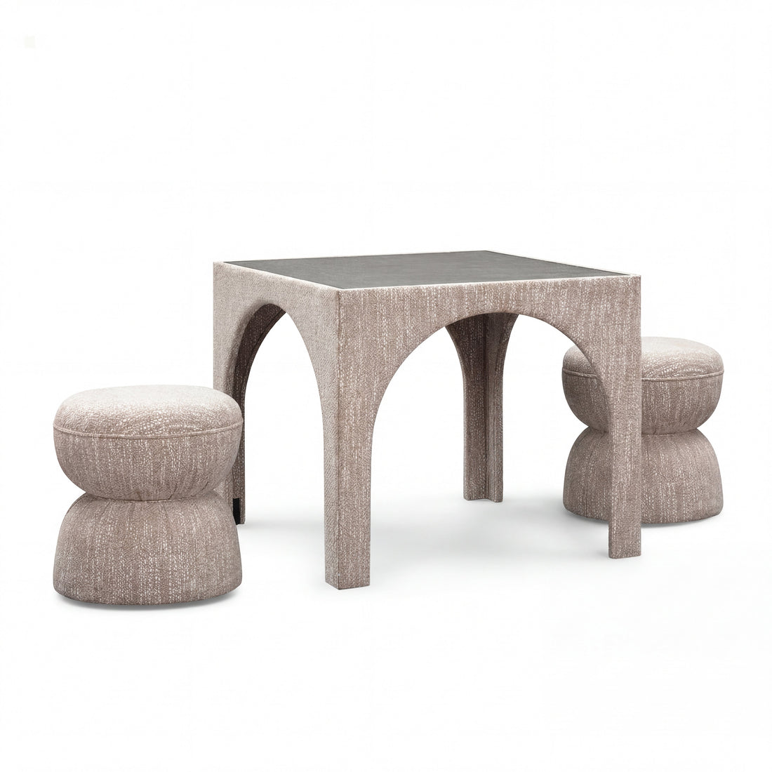 Tomlin Performance Chenille Game Table and Two Ottomans Set