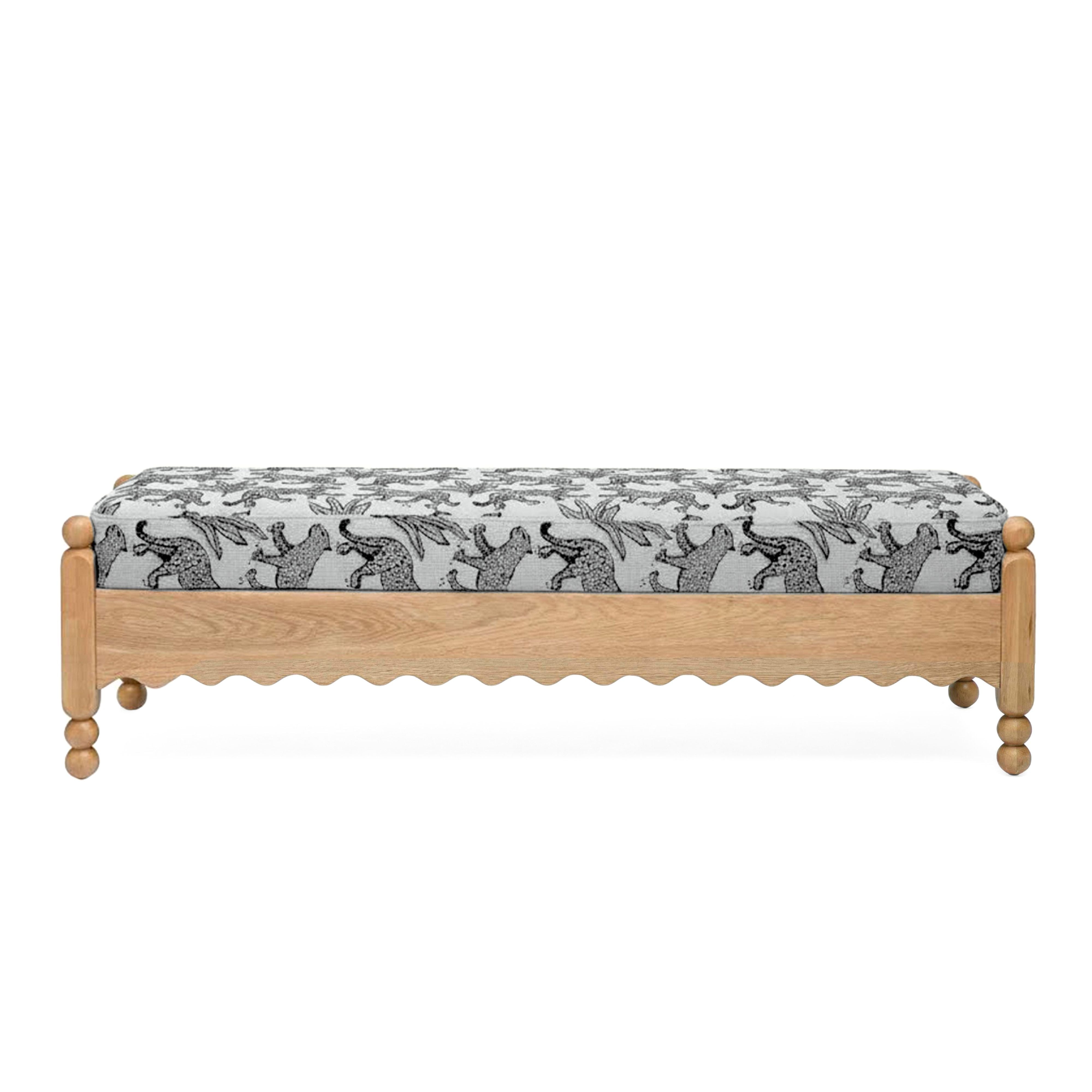 Thelma 56" Leopard Performance Jacquard Fabric Bench