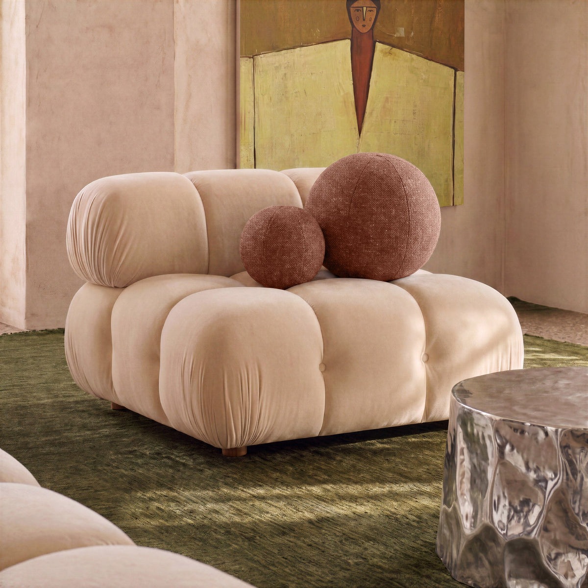 Calliope Performance Modular Armless Chair by TOV Furniture — off-white chair in a living room setting