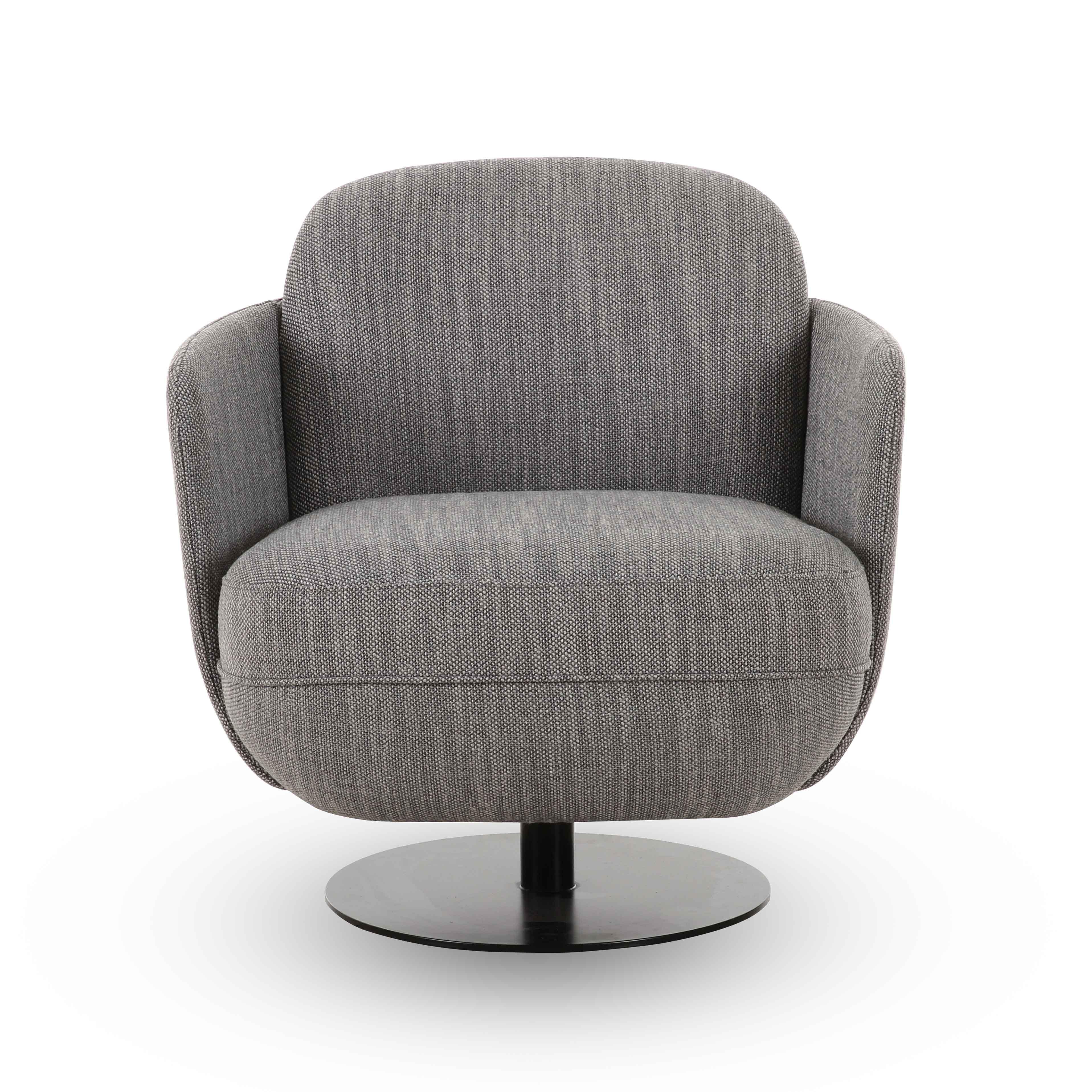 Solange Grey Textured Contract-Grade Weave Fabric Swivel Accent Chair