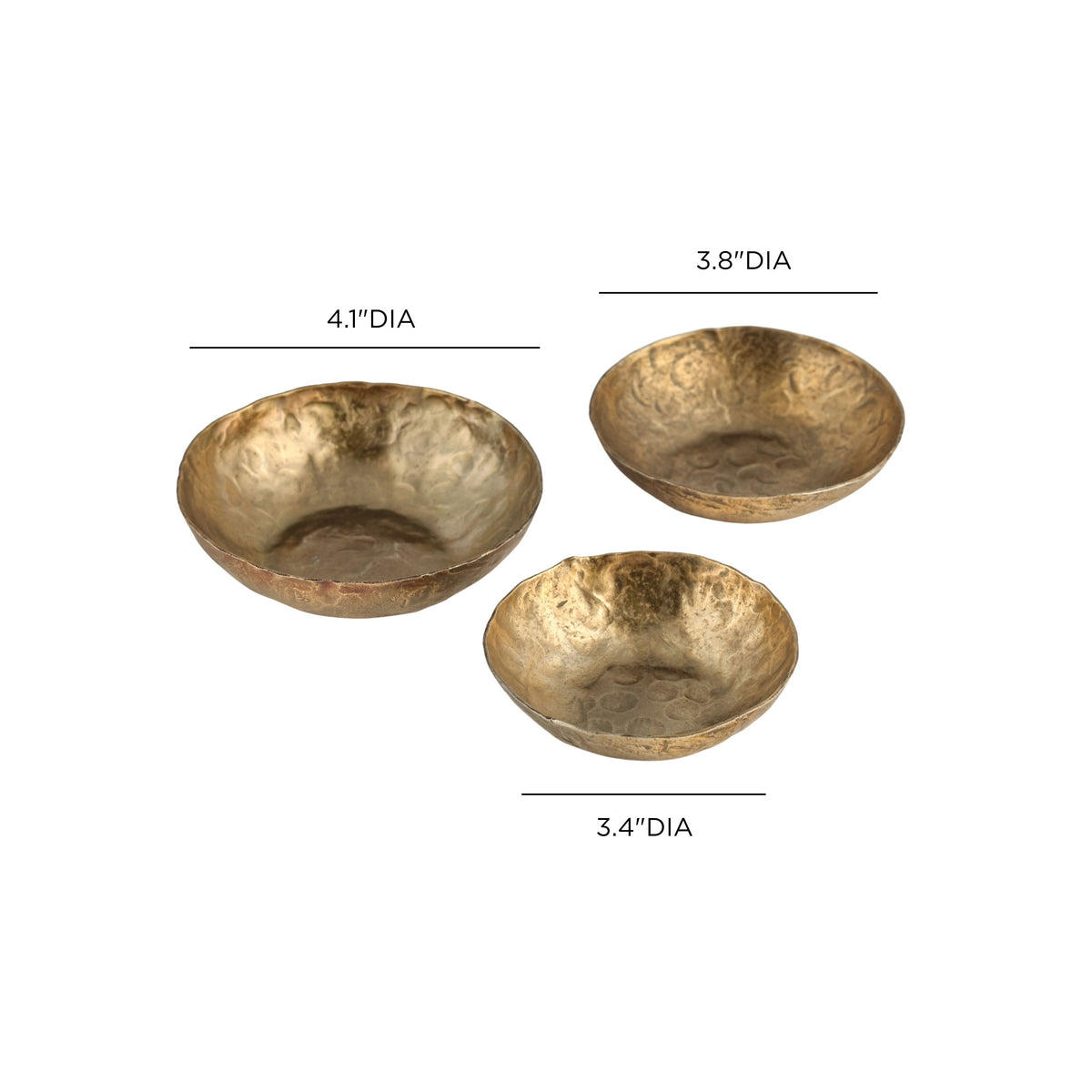 Shah Antique Brass Hammered Iron Catchall Round Bowls - Set of 3