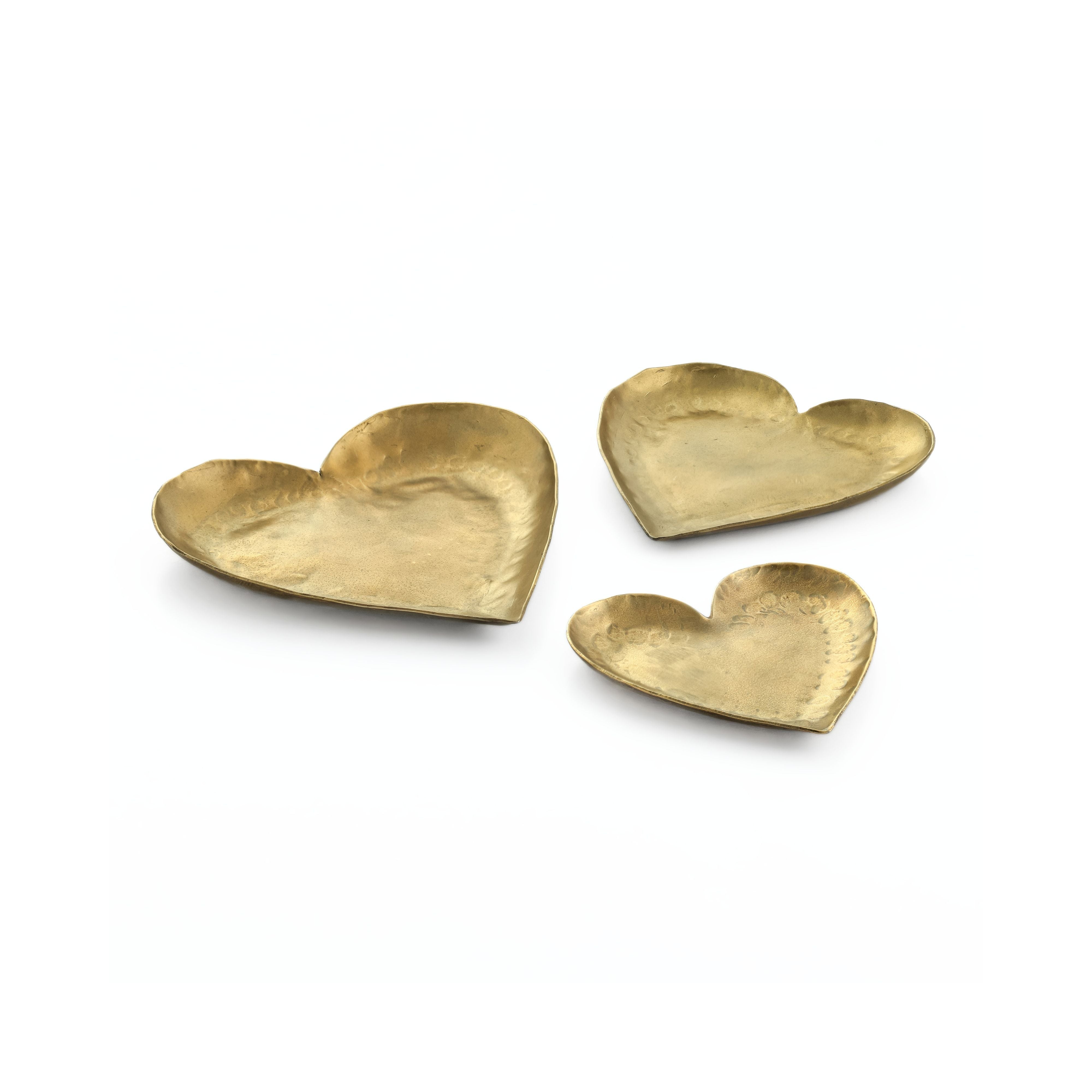 Coeur Brass Hammered Iron Heart-Shaped Catchalls - Set of 3