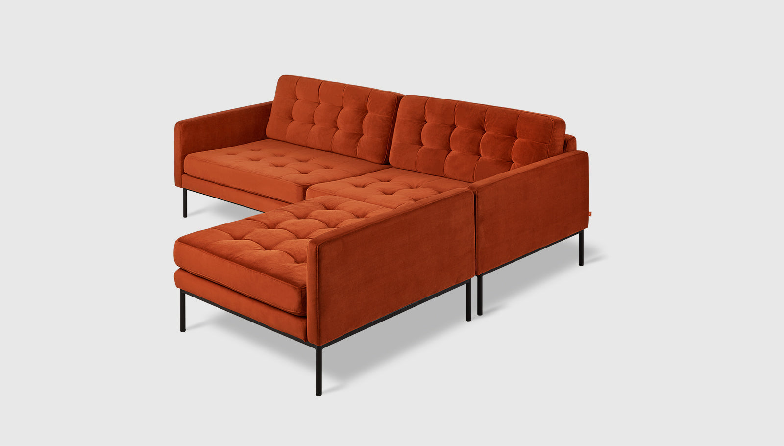 Towne Bi-Sectional Velvet Russet / BlackSectional Gus*  Velvet Russet Black  Four Hands, Mid Century Modern Furniture, Old Bones Furniture Company, Old Bones Co, Modern Mid Century, Designer Furniture, https://www.oldbonesco.com/
