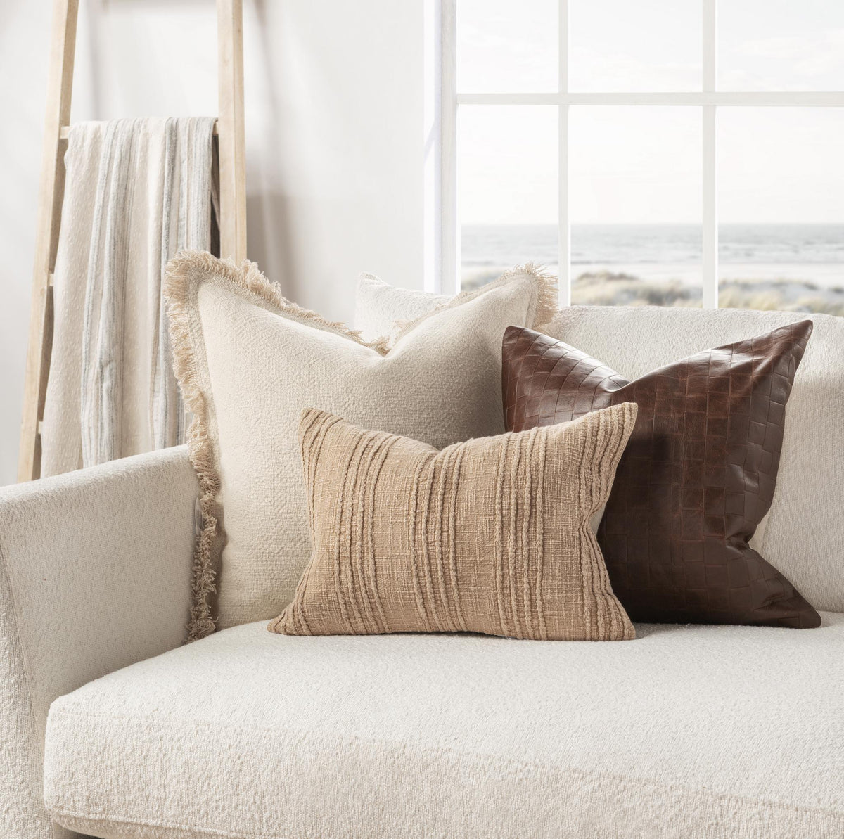 TQ Leather Seston Brown Pillow by Classic Home