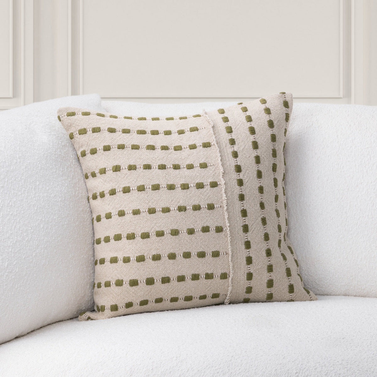 TD Katia Natural/Olive Green Pillow by Classic Home