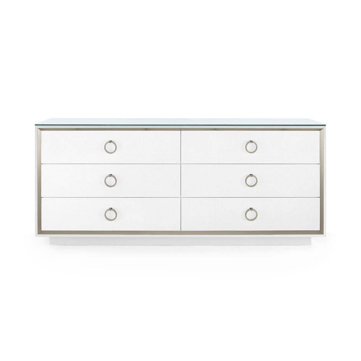 Ansel Extra Large 6-Drawer Buffet with Glass Top / Chiffon White