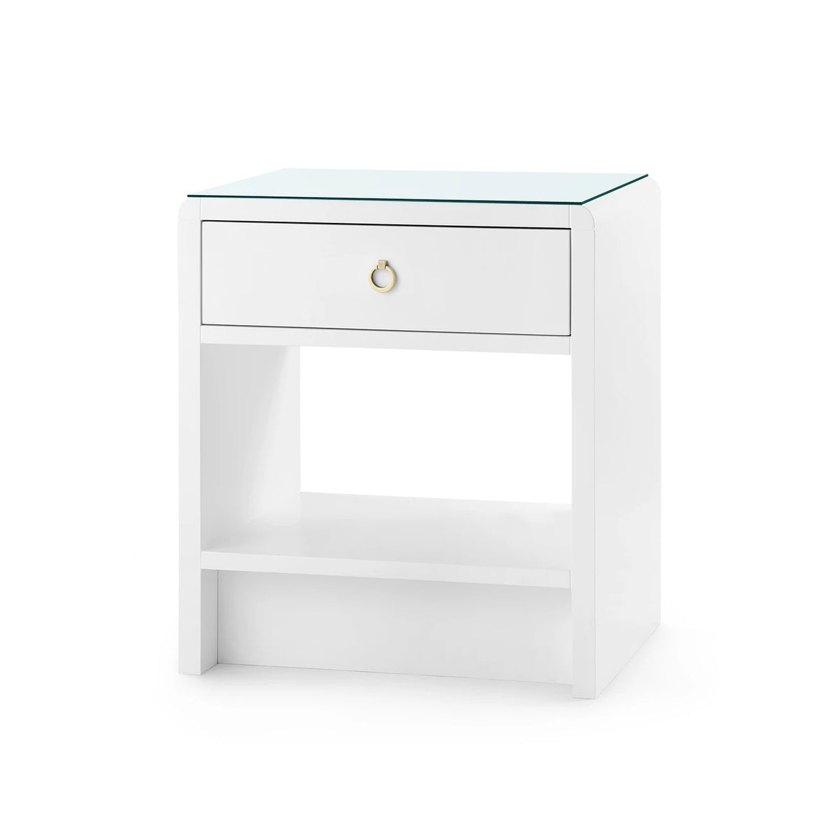 Benjamin 1-Drawer Side Table with Glass Top / White Pearl