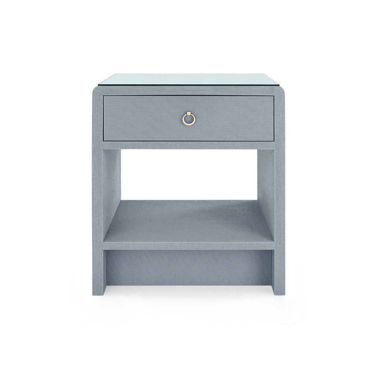 Benjamin Linen 1-Drawer Side Table with Glass Top