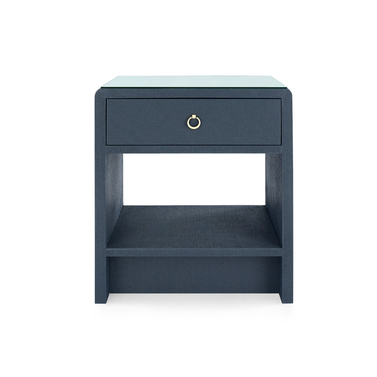 Benjamin Linen 1-Drawer Side Table with Glass Top
