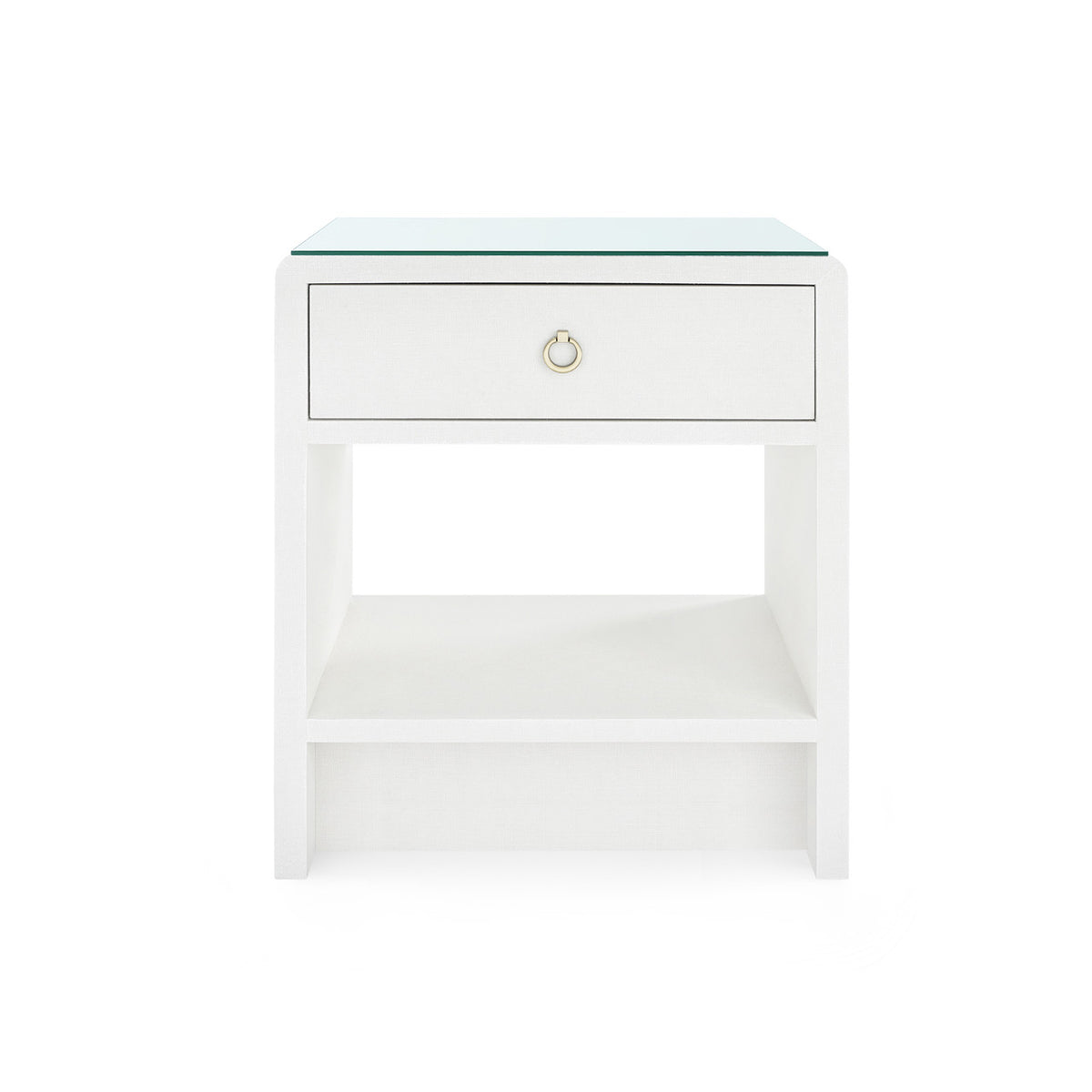 Benjamin Linen 1-Drawer Side Table with Glass Top