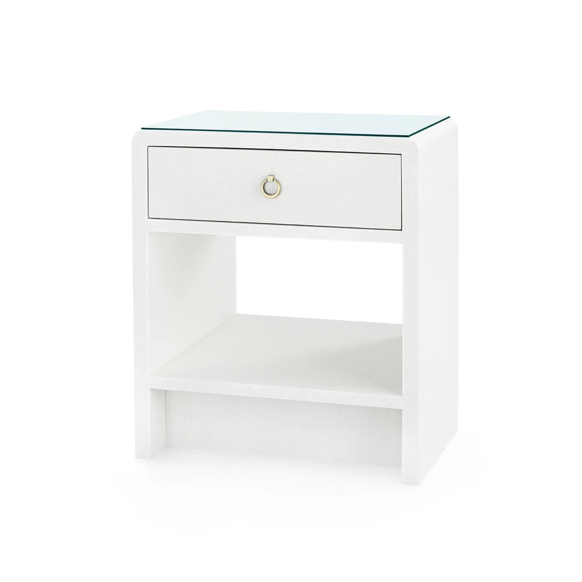 Benjamin Linen 1-Drawer Side Table with Glass Top