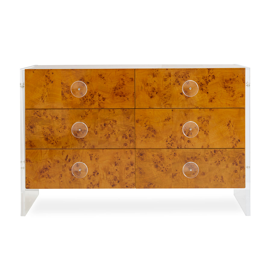 Jonathan Adler Furniture Bond Burled Mappa Six-Drawer Double Dresser