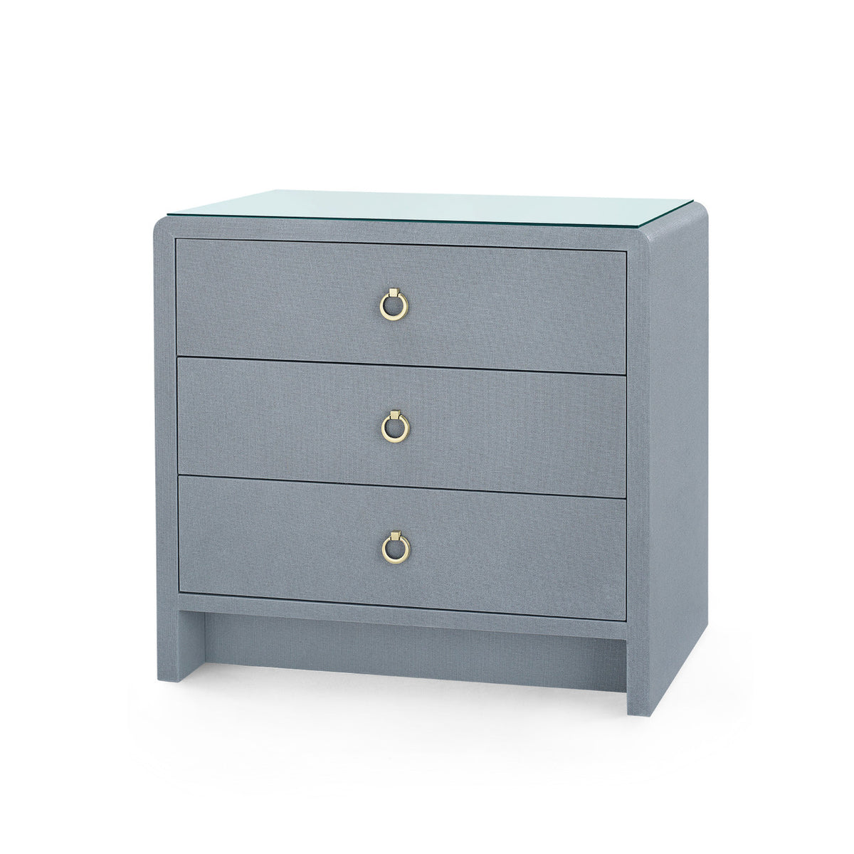 Bryant Linen 3-Drawer Side Table with Glass Top