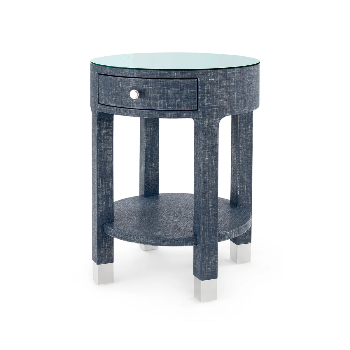 Dakota 1-Drawer Round Side Table with Glass Top
