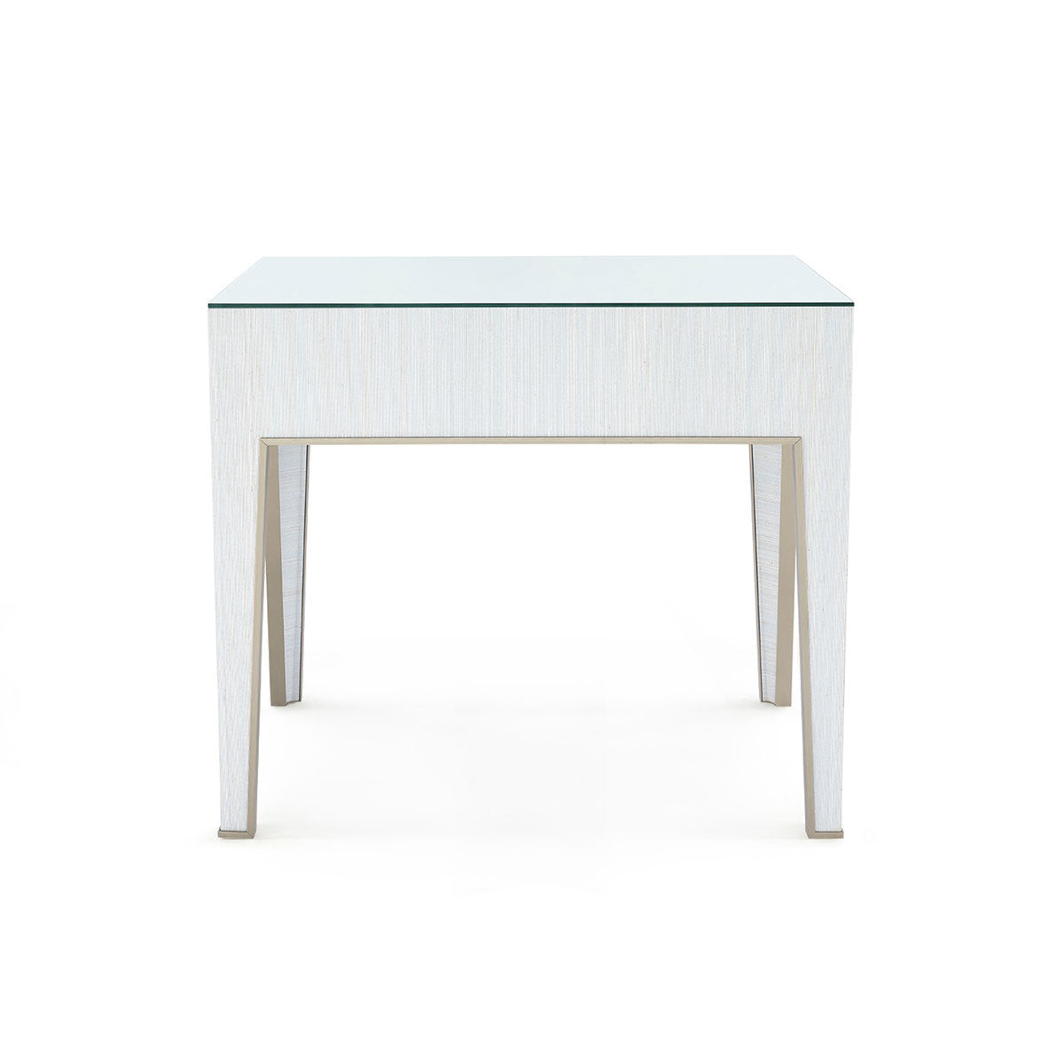Madeline 1-Drawer Side Table with Glass Top/Platinum Shimmer