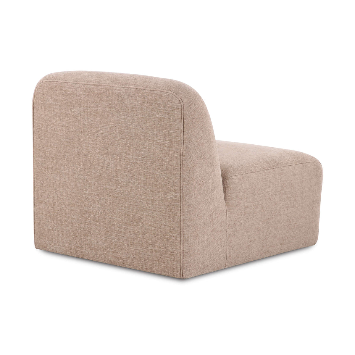 Gorge modular armless chair in tan performance fabric, rear three-quarter view