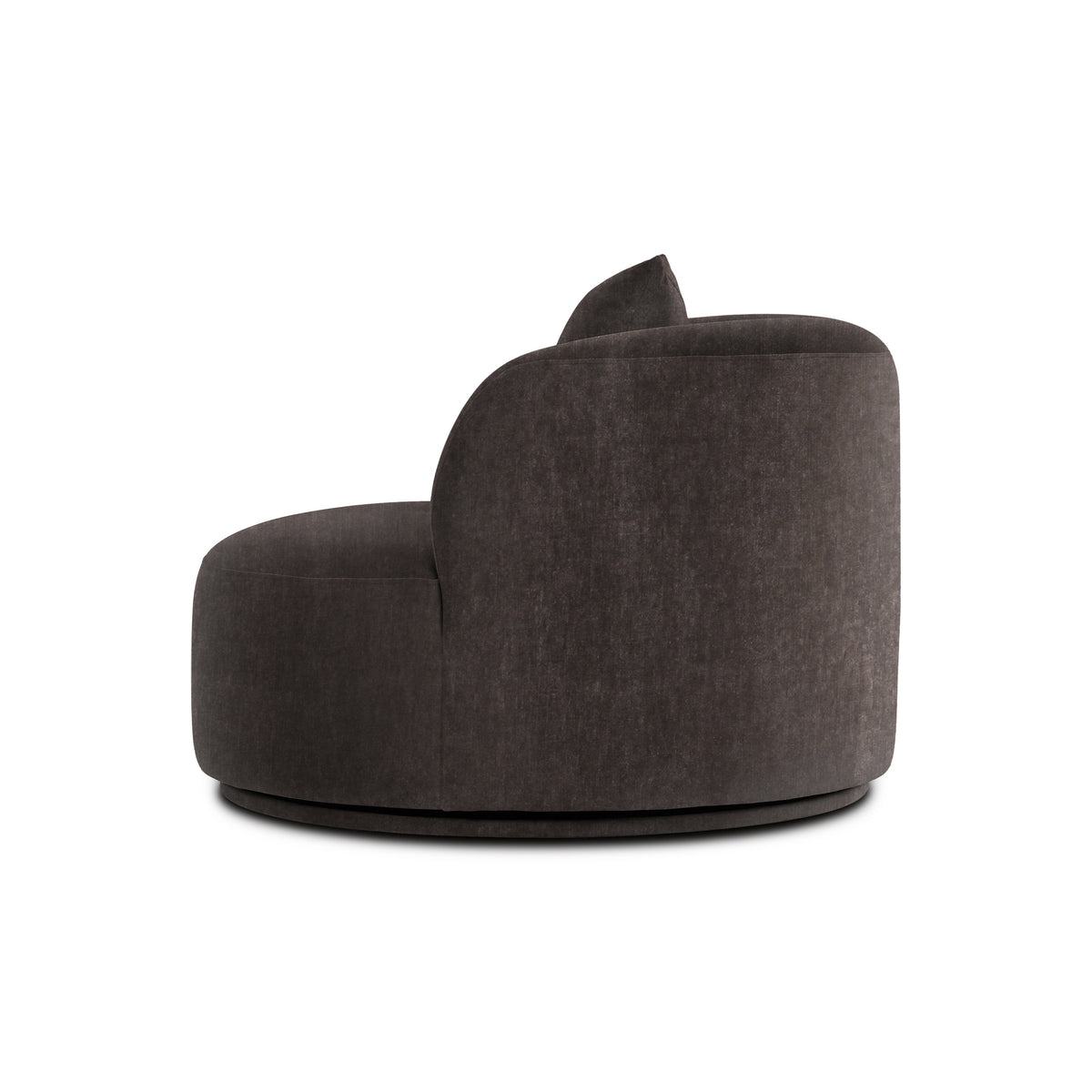 Fickle Swivel Accent Chair in Storm Grey — side profile showing the curved back and round base