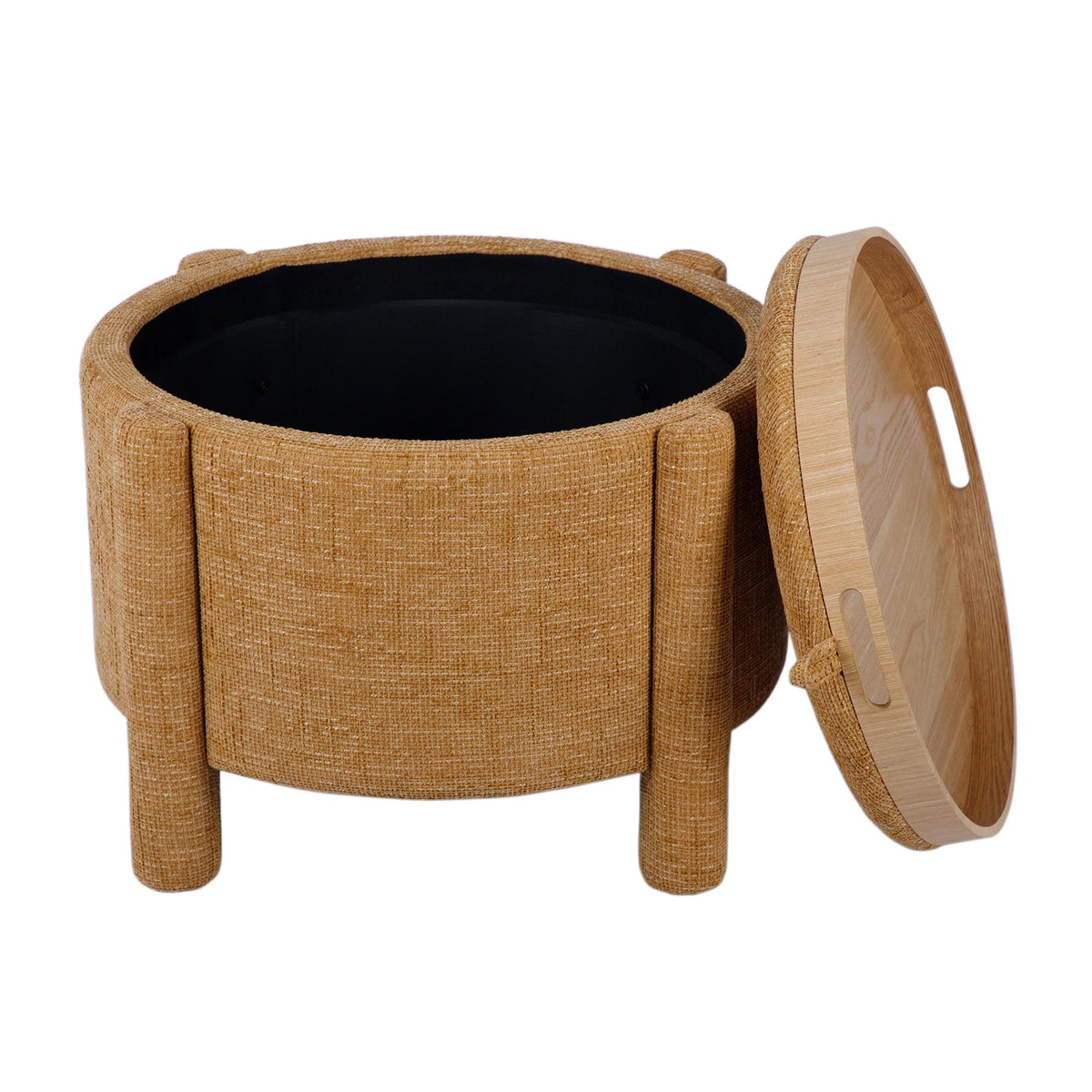 Bellamy Railroad Chenille Storage Stool With Reversible Tray Top