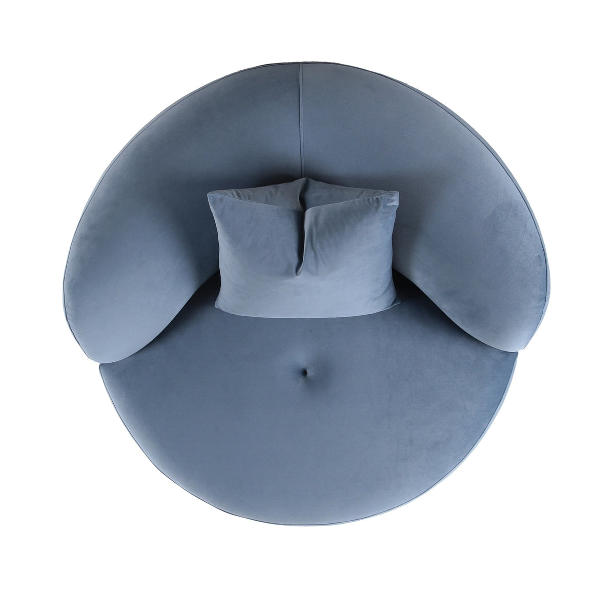 Fickle Swivel Accent Chair in Bluestone — overhead view of the round seat and wraparound back