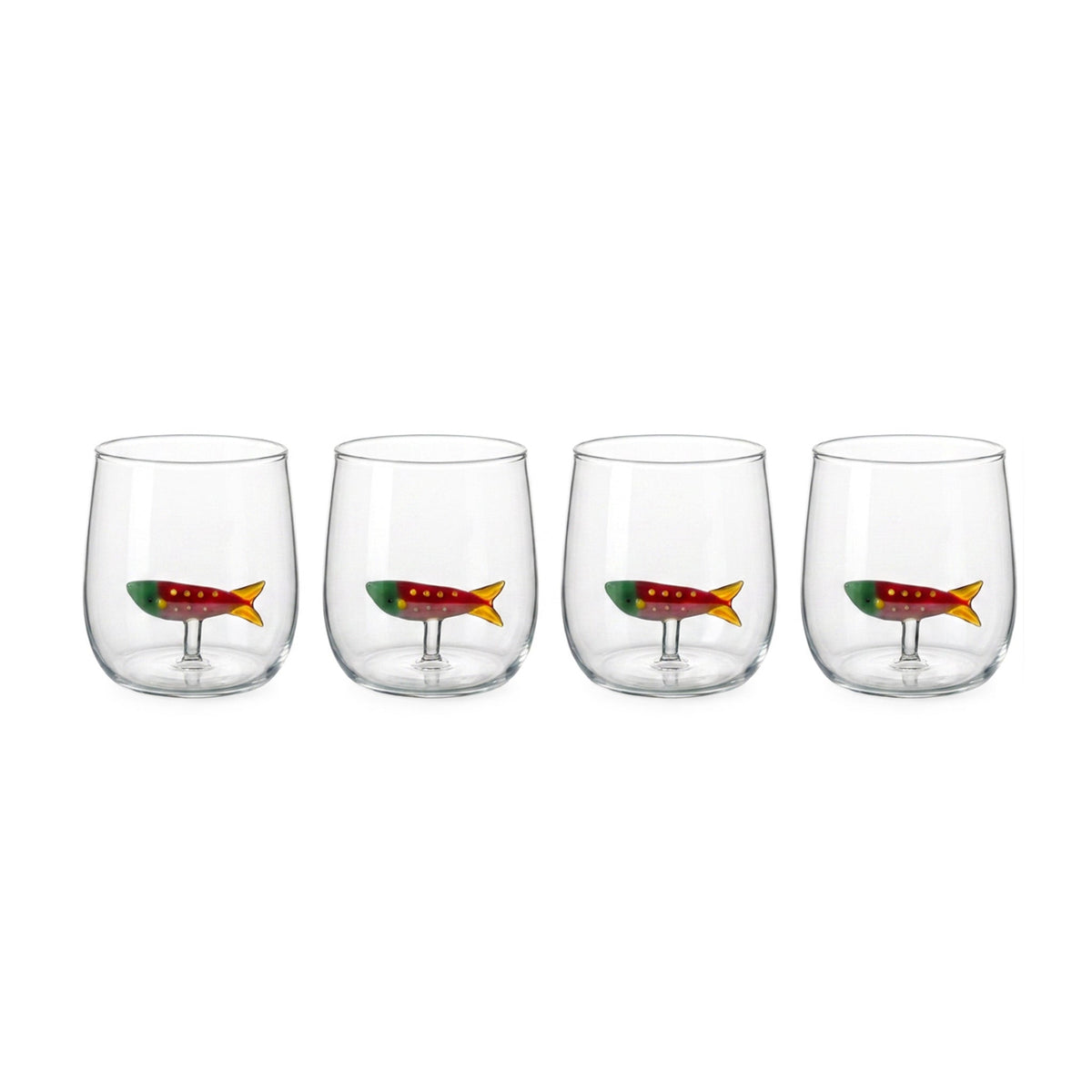 Fishy Water Glass Set of 4 by TOV Furniture — four matching glasses arranged in a row.