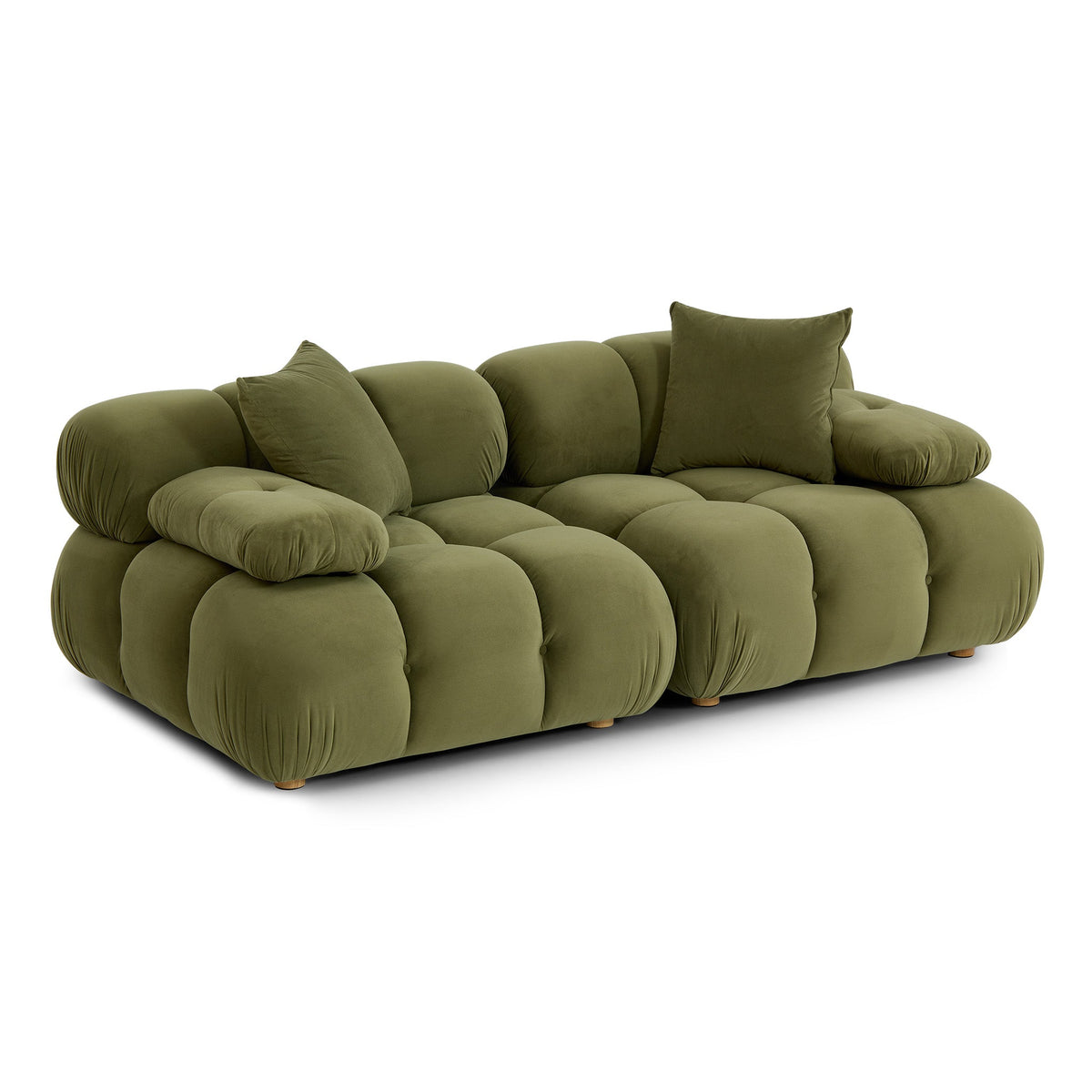 Calliope 79" Modular Loveseat by TOV Furniture — olive green tufted loveseat, angled front view