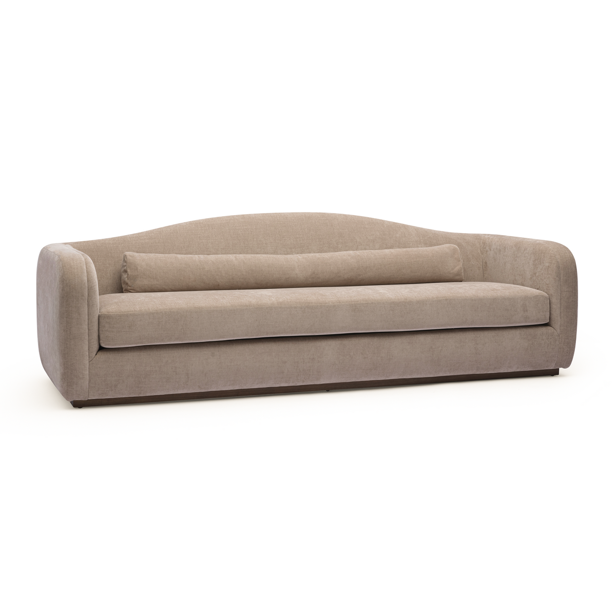 Camille 99" Sofa by TOV Furniture — stone sofa, angled view with bolster pillow.