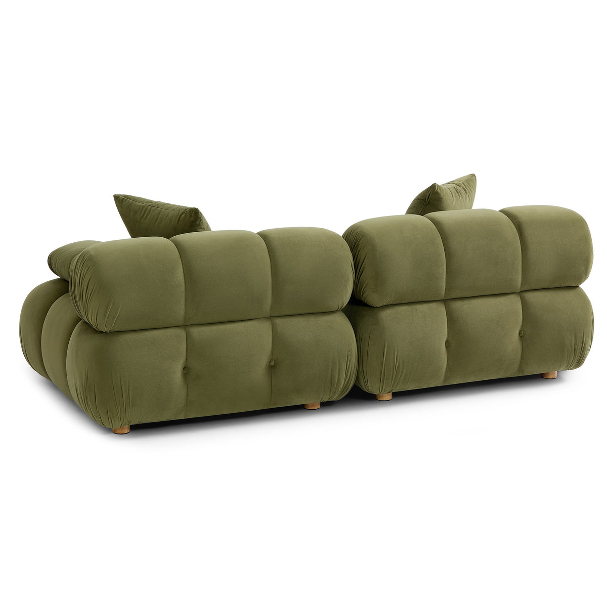 Calliope 79" Modular Loveseat by TOV Furniture — olive green tufted loveseat, rear angled view