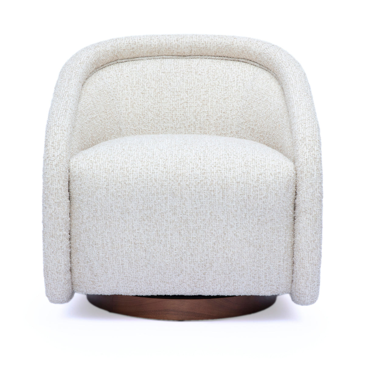 Clarke Cream Performance Boucle Swivel Accent Chair by TOV Furniture — straight-on front view.