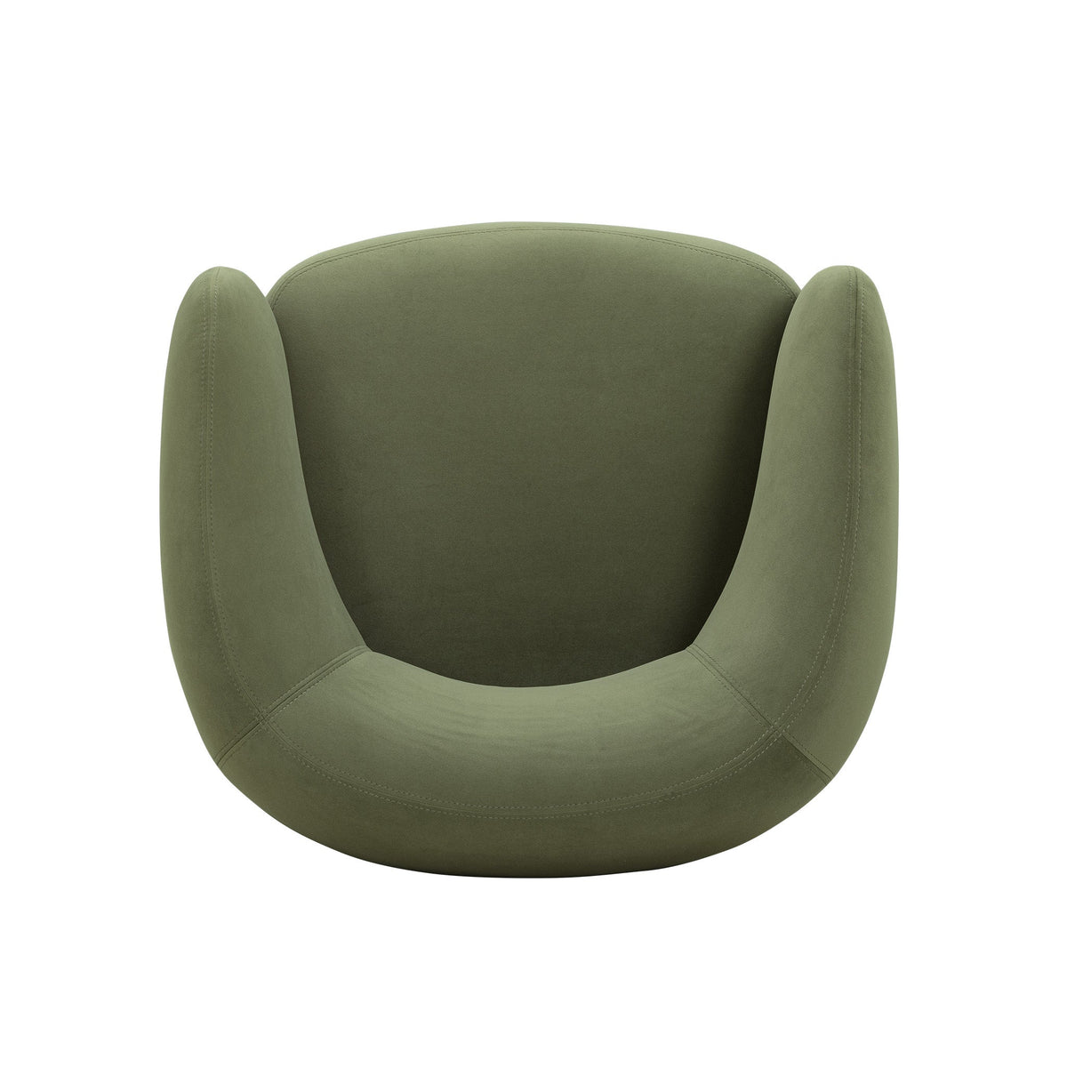 Foxy Performance Fabric Accent Chair in Olive Green — overhead view of the curved arms and seat