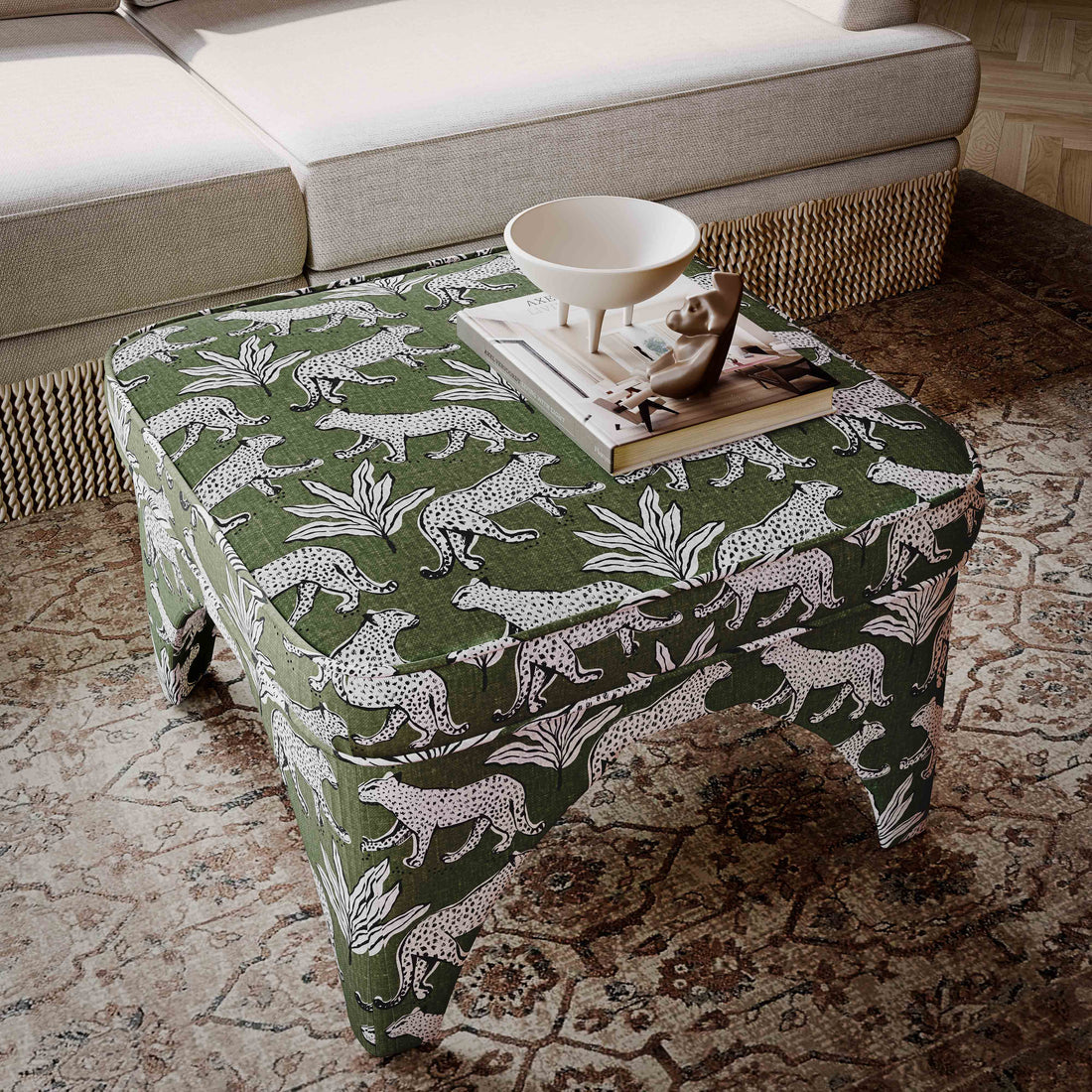 Raji Leopard Performance Jacquard Ottoman