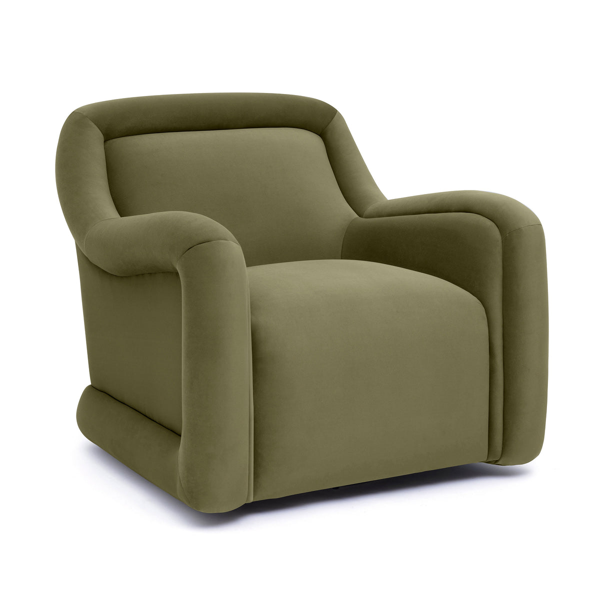 Charli Performance Swivel Chair by TOV Furniture — green upholstered chair, angled front view